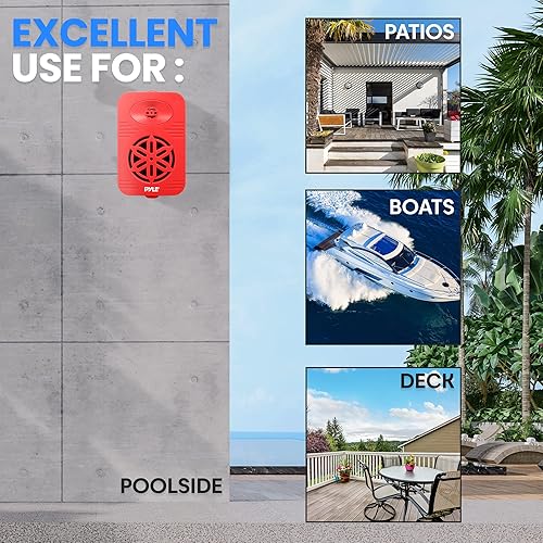 Vista 98 de PyleUsa Par de altavoces Bluetooth para interiores y exteriores, 200 W, doble impermeable, 3.5 pulgadas, sistema de rango completo de 2 vías con Rojo