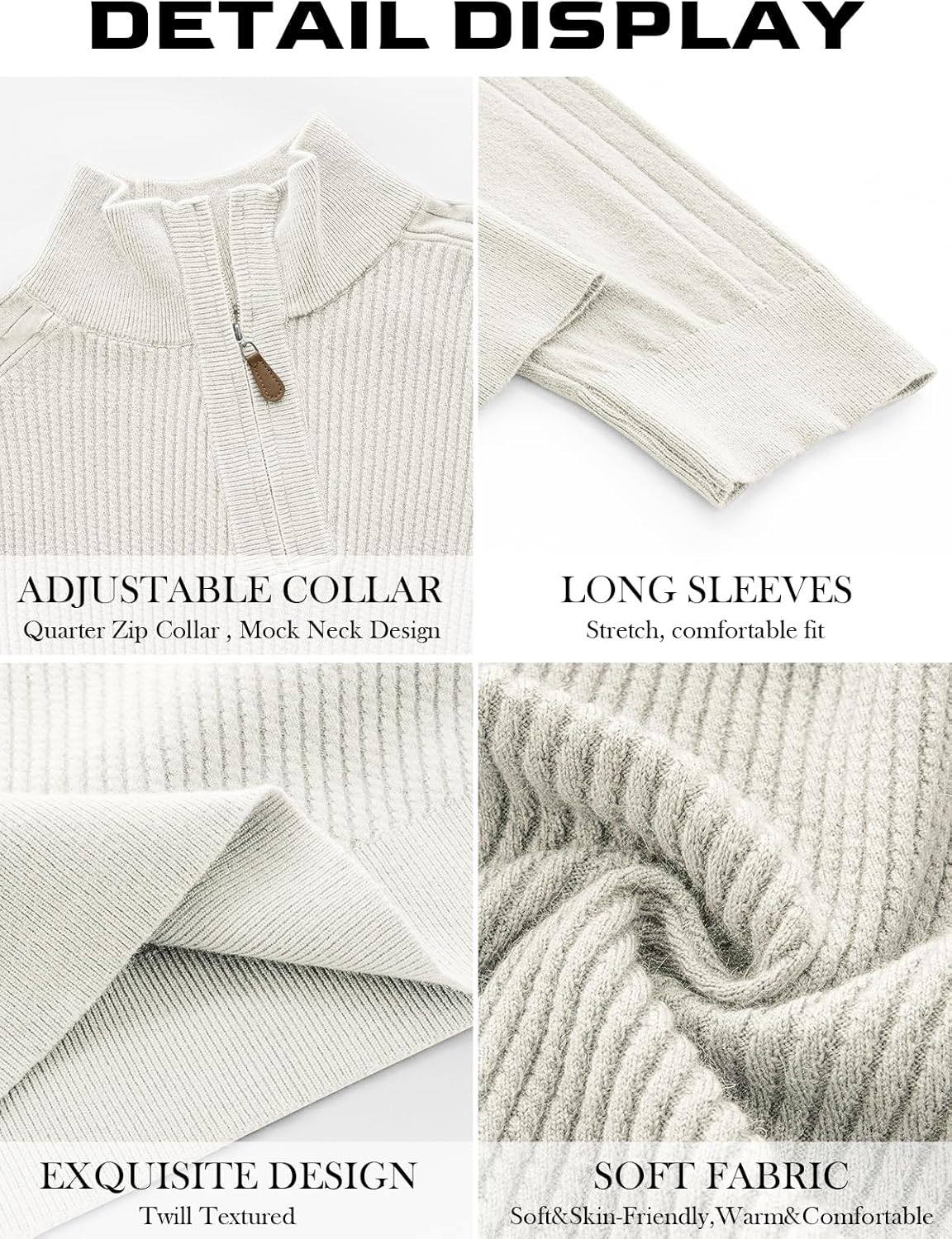 Mens Quarter Zip Pullover Sweater Slim Fit Long Sleeve Knit Lightweight Mock Neck Casual Polo Sweater - Image 6