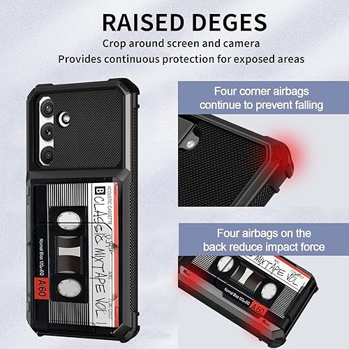 Miniatura 3 de Rossy Funda para Samsung A14 5G Galaxy A14 5G con tarjetero de crédito, ranuras ocultas, tapa abatible, casete de audio retro, doble capa,