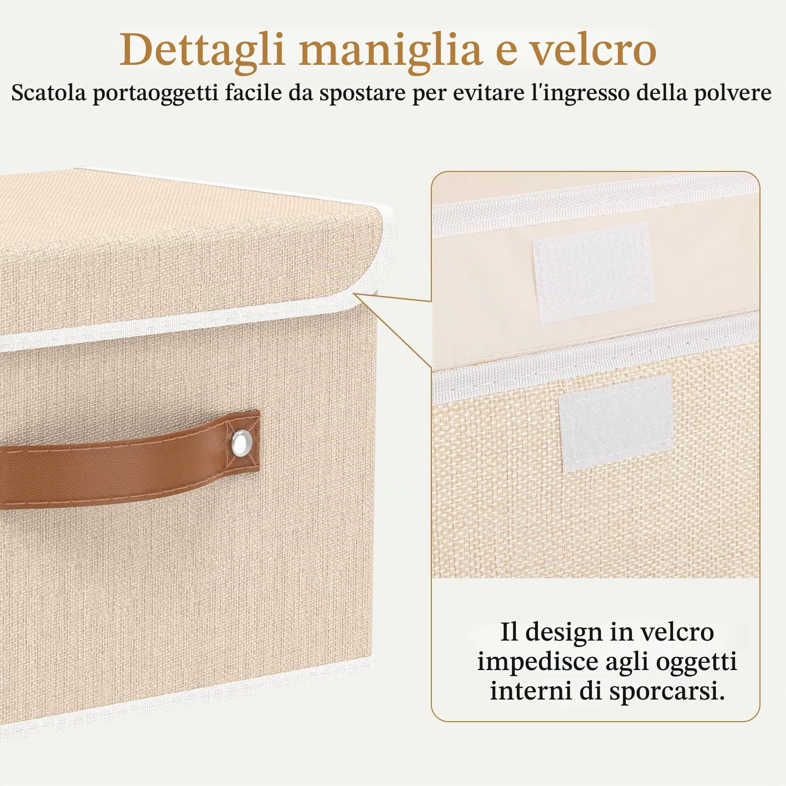OUTBROS 3 Set Scatole Portaoggetti, 38x25x25cm Cubi Scaffale Cesto, Beige | Contenitori per Armadio tessuto con Coperchio, Cassettiera pieghevole adatta con Manici per Indumenti