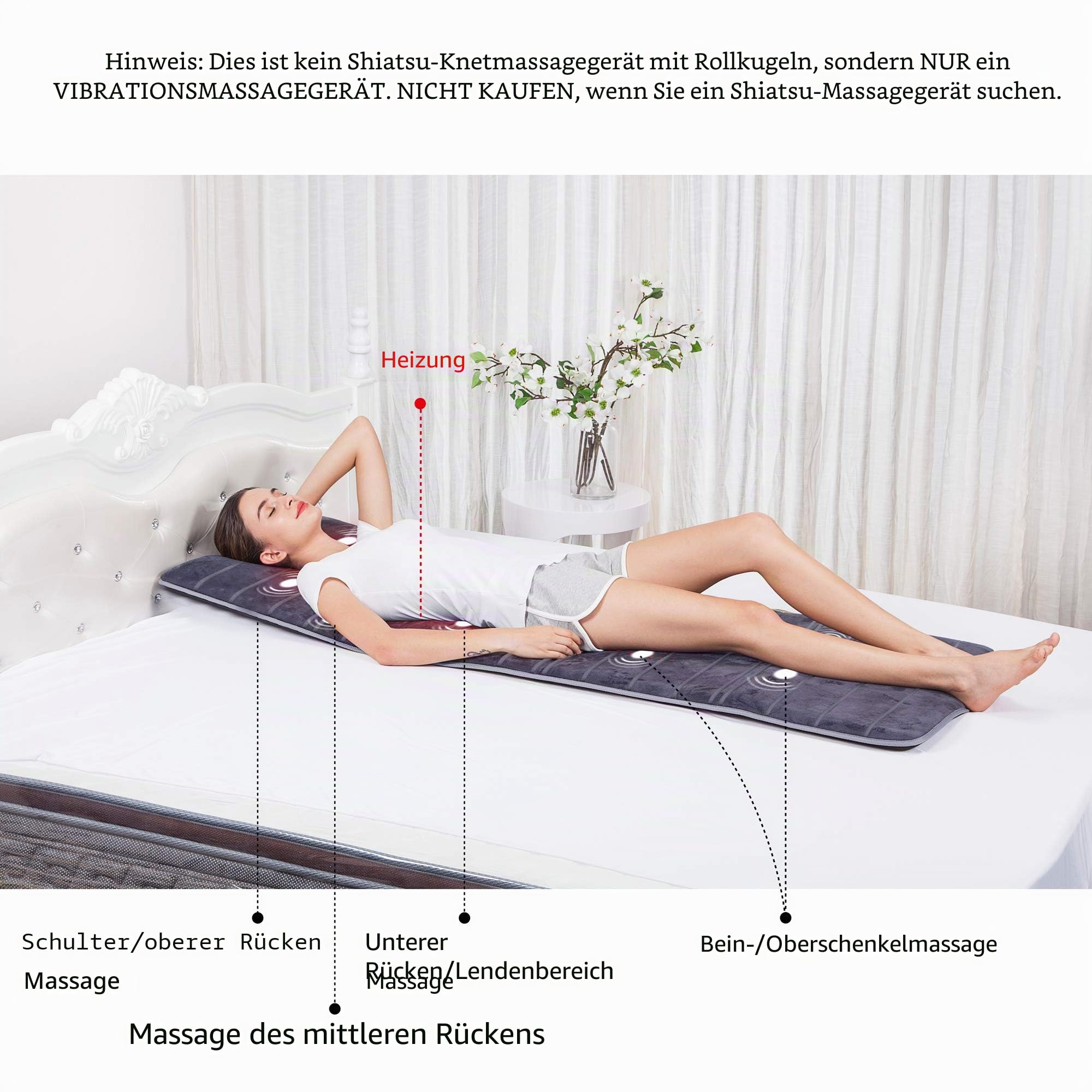 COMFIER Elektrische Massagematte mit Wärmefunktion zur Ganzkörpermassage, Vibrationsmassagematte mit 10 Motoren, 2 Therapieheizkissen, 5 Massage-Modi und 3 Vibrationsstärken, Geschenk