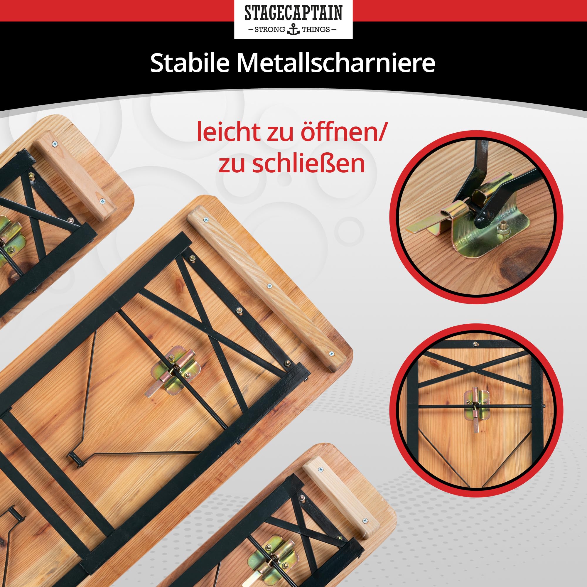 Stagecaptain BBK-110 Hirschgarten Bierzeltgarnitur für Kinder - Kurze Version mit 110 cm Länge - Klappbare Festzeltgarnitur 1x Tisch 2X Bank - Sitzgarnitur aus Holz - Innen & Außenbereich - Natur
