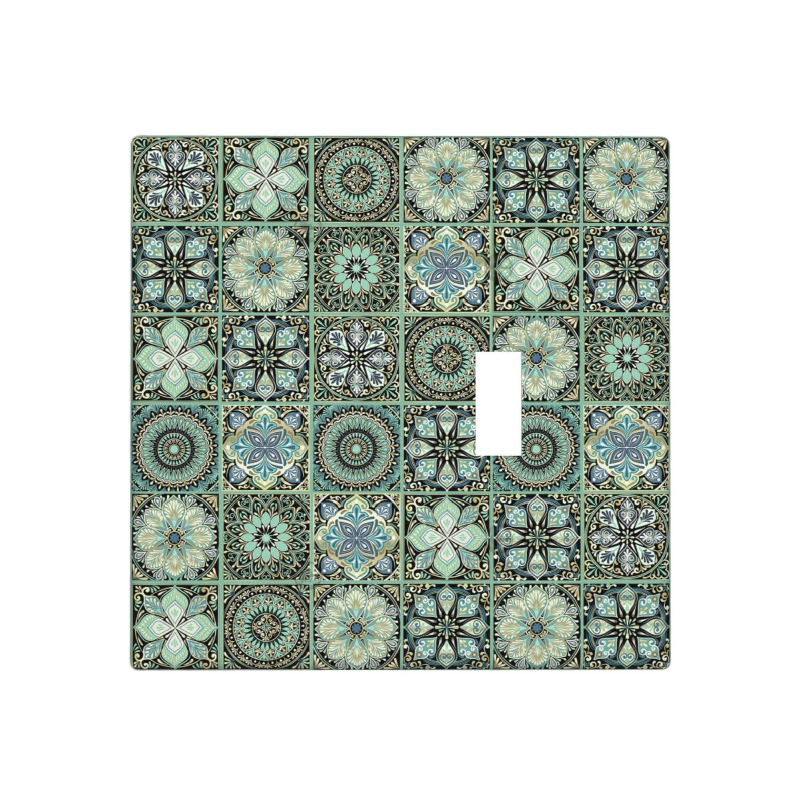 Mexican Talavera Tile Pattern 2 Gang 1 Toggle 1 Blank Outlet Light Switch Cover Decorative Wall Plate Cover For Home Living Bedroom Kitchen Decorative