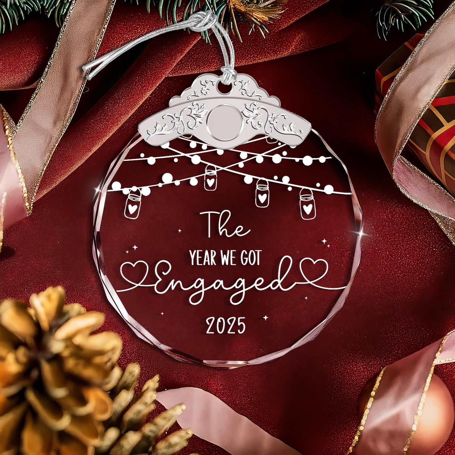 Glass Ornament - The Year We Got Engaged - Gifts for Newly Engaged Couples - Happy Engagement Gift for Women - Fiancé Bride to Be Valentine Gifts for Him Her - 2025 Ornaments for Home Decor - Image 3