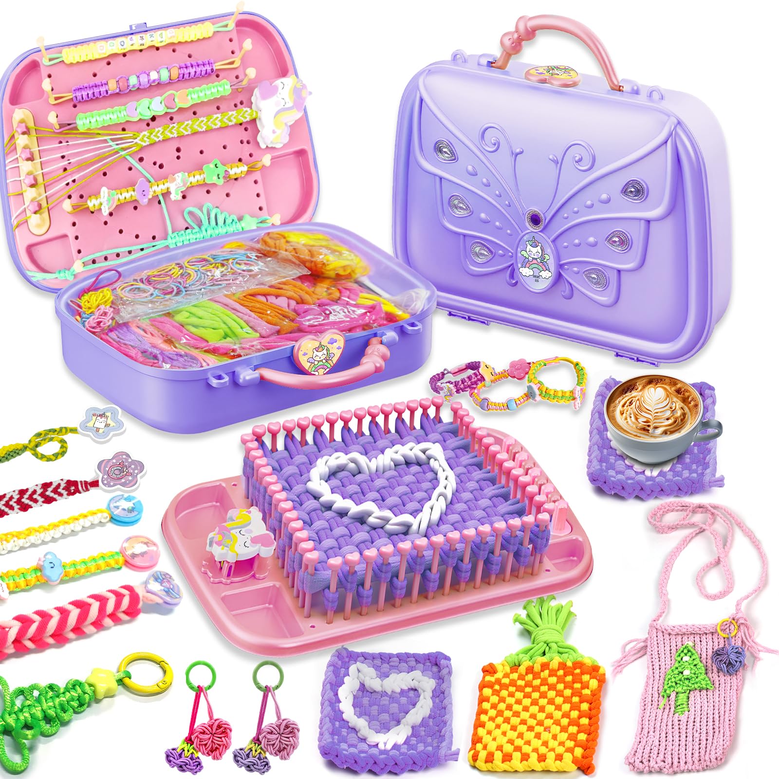 Souroyea Set di telai giocattolo, regalo ideale per bambini, artigianato, set regalo con scatola portaoggetti, set fai da te per ragazze e bambini 6 7 8 9 10 11 12 (viola)