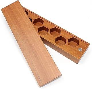 Wood Dice Storage Case with Magnetic Lid - Box Holds 7 Piece Die Set - Red Sandlewood