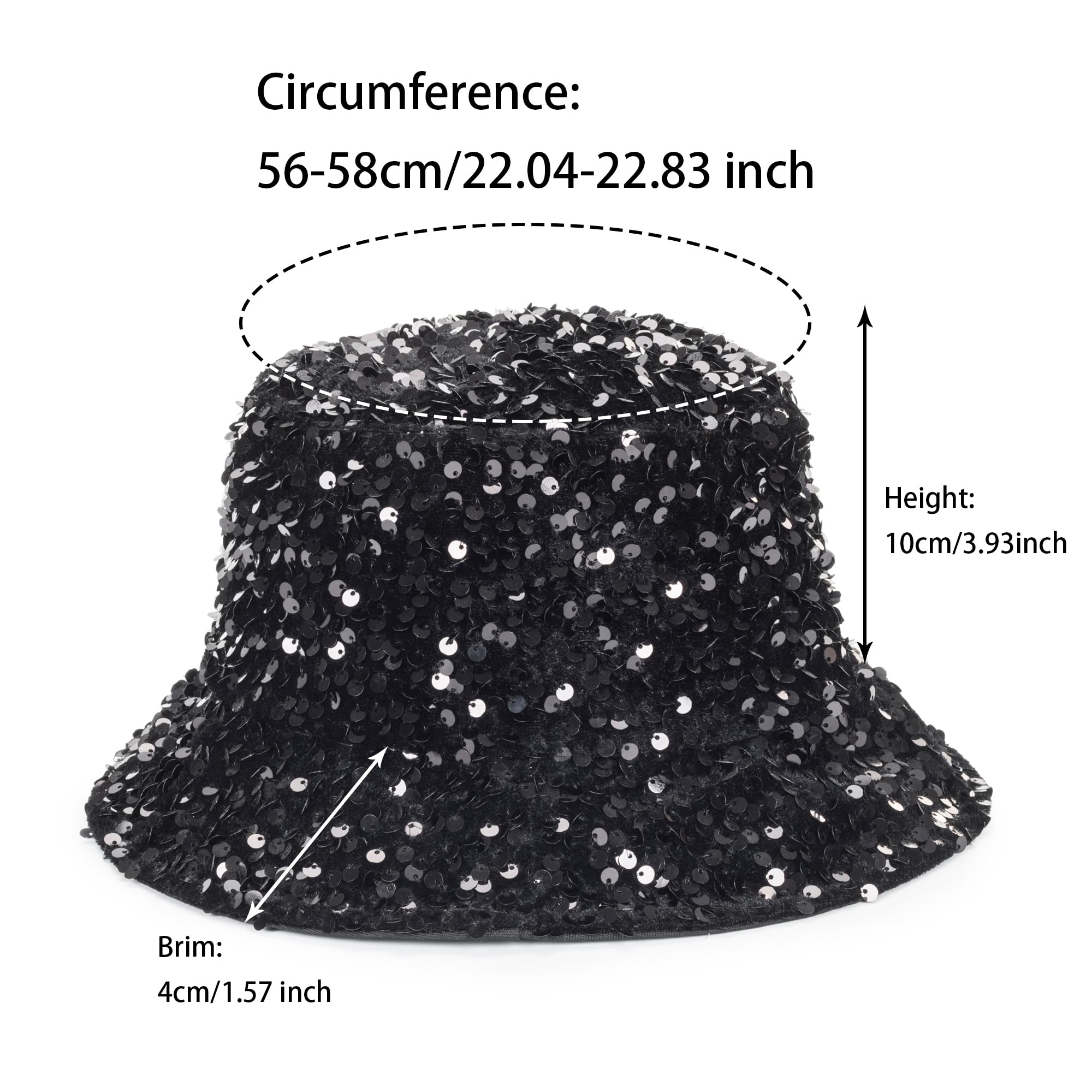 Womens Sequin Bucket Hat Beach Sun Hats for Party, Girls Teens Shiny Glitter Sequin Sun Cap for Travel Black