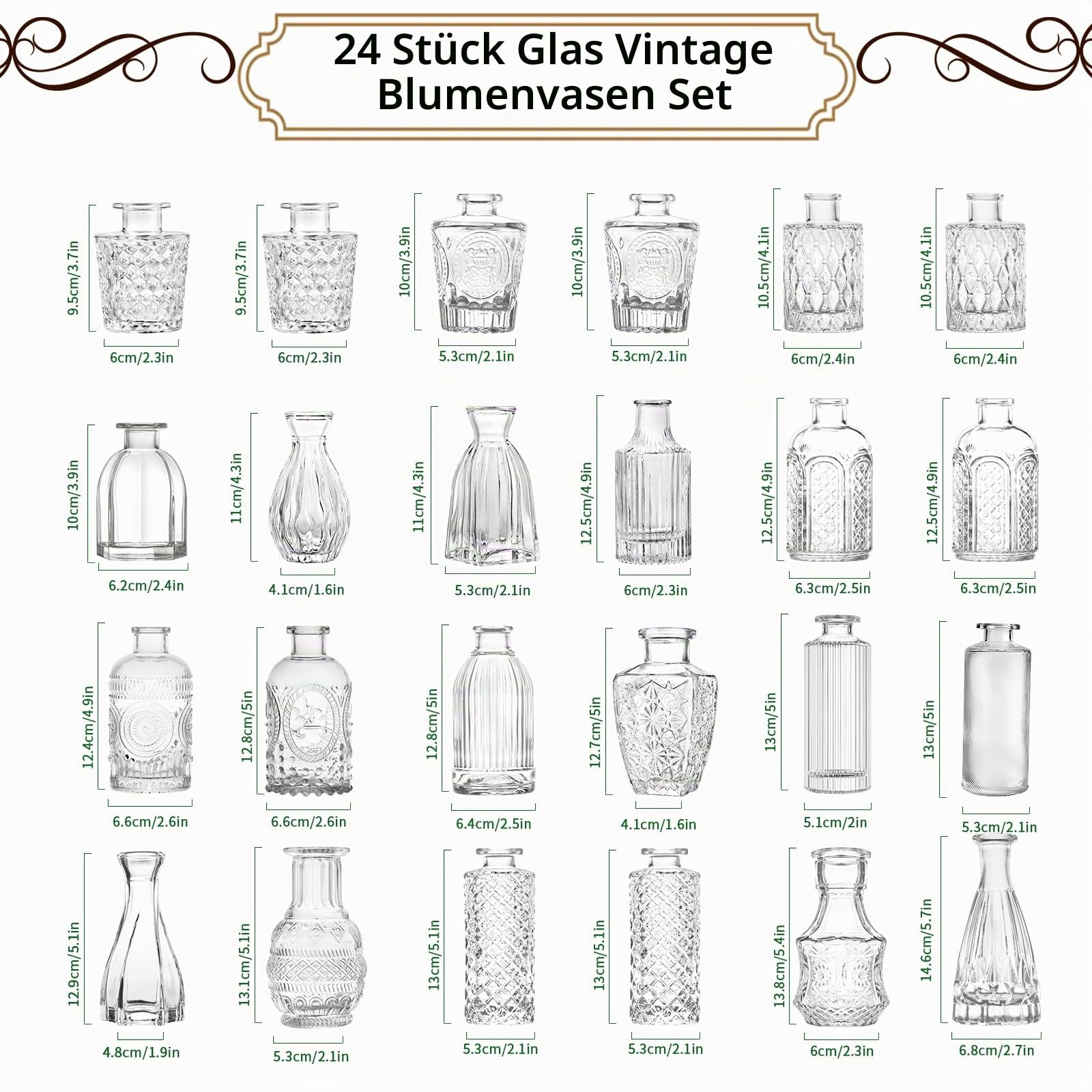 Kleine Vasen Set 24er Mini Vase Glas Vintage Hochzeit Kristalle Klare Blumenvase Verschiedene Groessen Modern Schmal Glasvasen Tischdeko Fur Blumen Deko Wohnzimmer Bad Muttertagsgeschenk