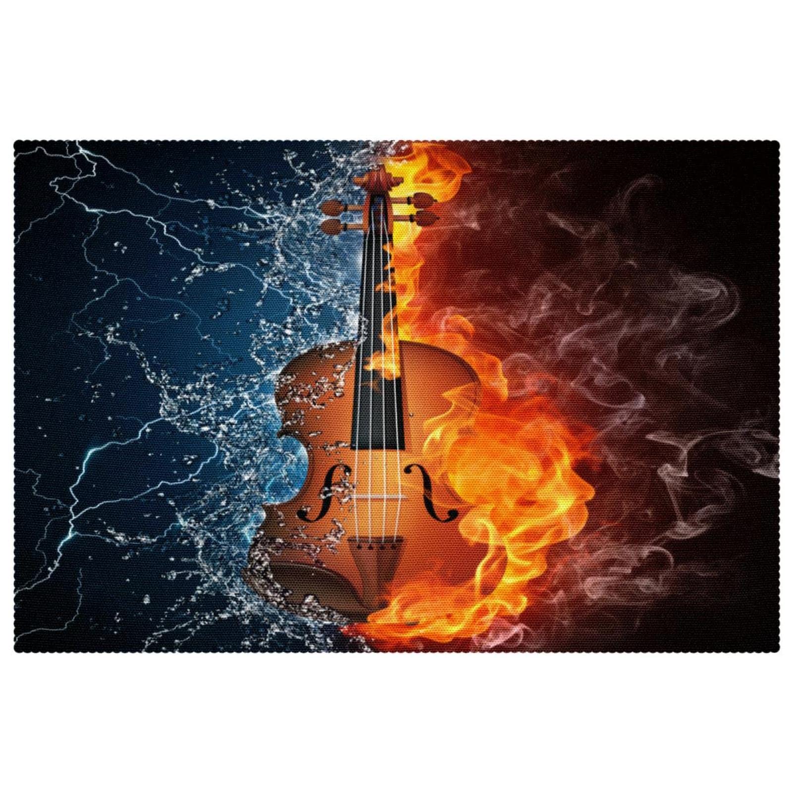 Set de table lavable anti-chaleur motif guitare feu x4