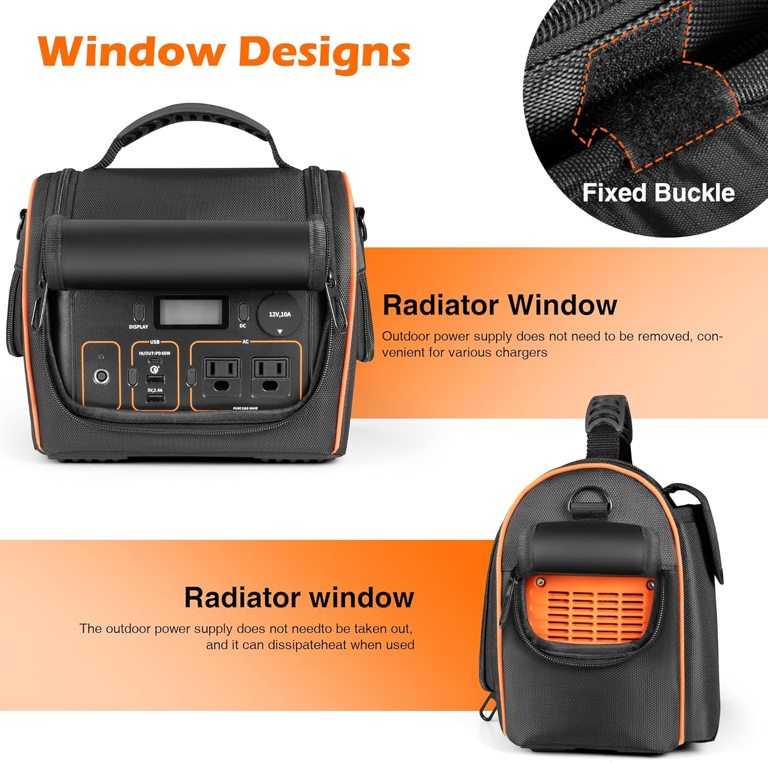 Travel Carrying Case Compatible with Jackery Explorer 300, Water-Resistant Base with Rear Pocket & Adjustable Strap for Solar Cable, Charger & Accessories, for Camping, Travel, Outdoors