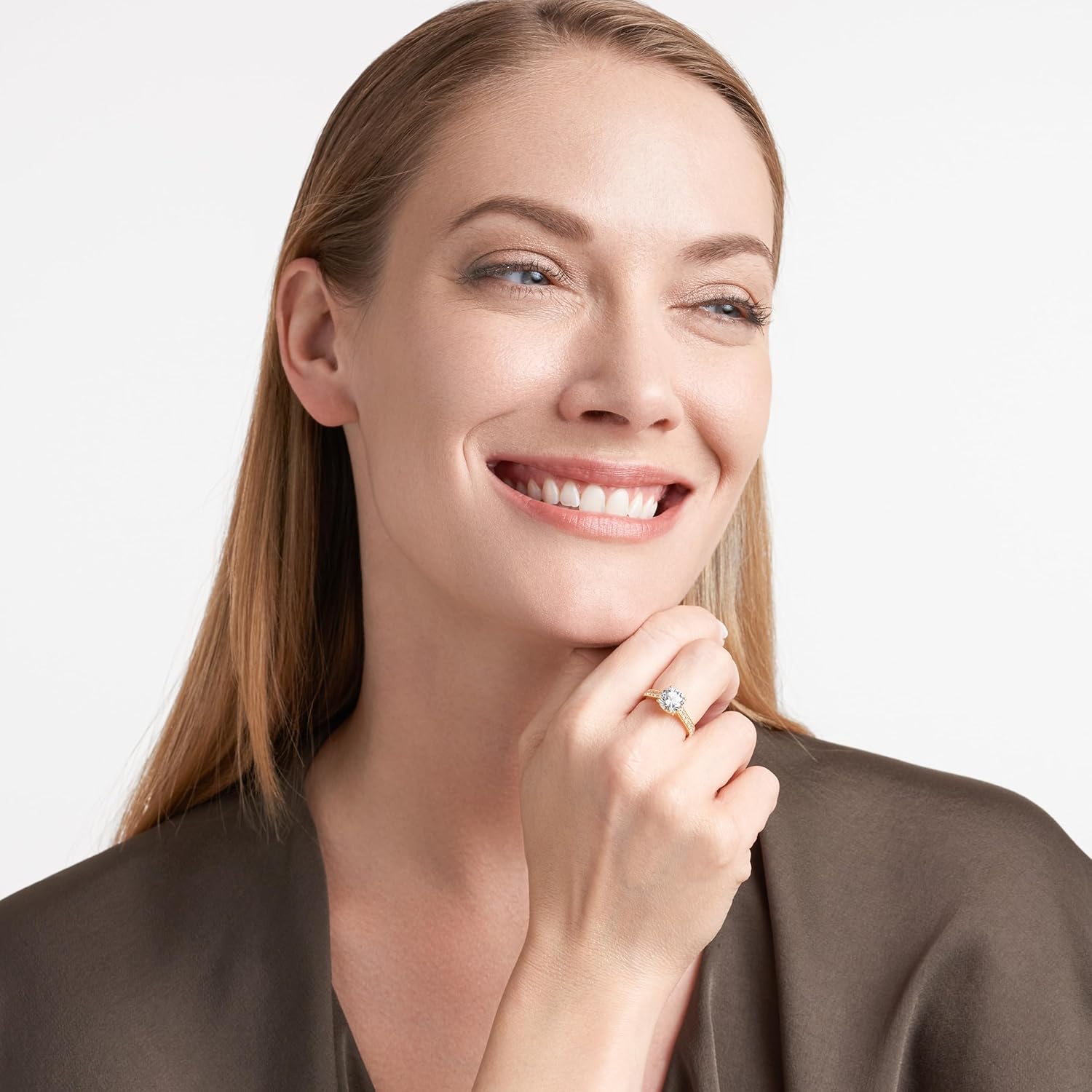 MORGAN & PAIGE .925 Sterling Silver 18K Yellow Gold Plated Cubic Zirconia Solitaire Engagement Rings for Women - Channel-Set Eternity Band, Sterling Silver Rings Women, Jewelry for Her, Sizes 5-9