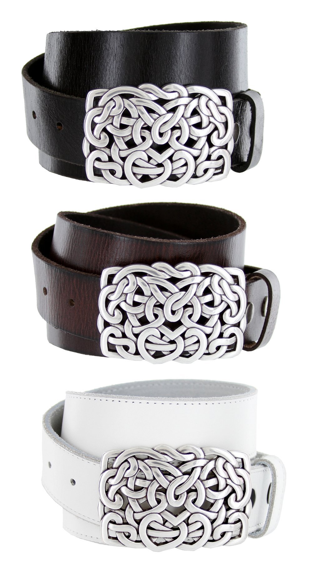 Belts.com 100% Full Grain Cowhide Leather With Sterling Silver Finish 'Connected Heart' Buckle