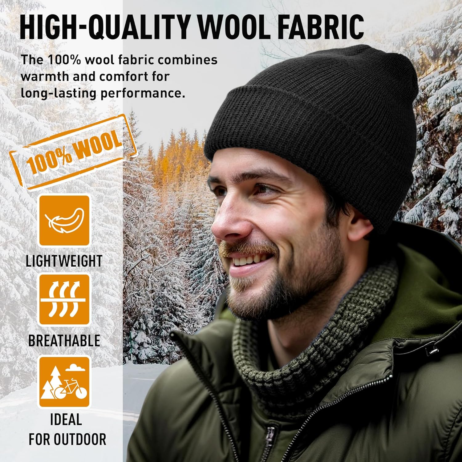 100% Wool GI Watch Cap – Warm Wool Beanie, Winter Hat for Outdoor, Hiking, Skiing & Cold Weather, Made in USA - Image 3