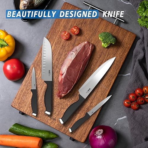 Miniatura 6 de Petalirs Juego de cuchillos de cocina de 14 piezas con bloque de madera, apto para lavavajillas, juego de bloques de cuchillos de acero inoxidable