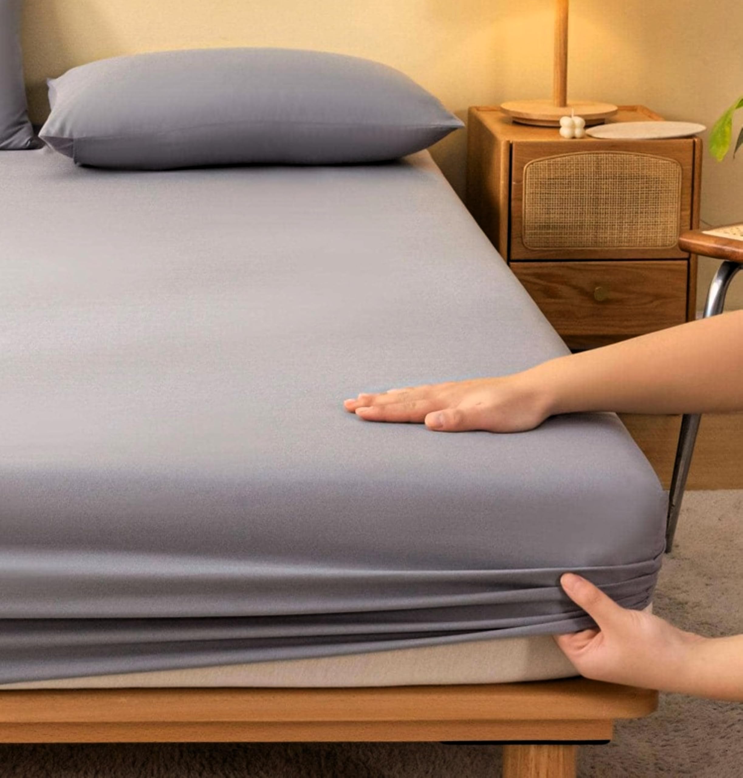 100% Waterproof Mattress Protector | Premium Cotton Mattress Bed Cover/Protector | Breathable and Non-Allergenic Ultra Soft Fitted Bed Protector (Grey, Single 36×78 Inch)-image-2