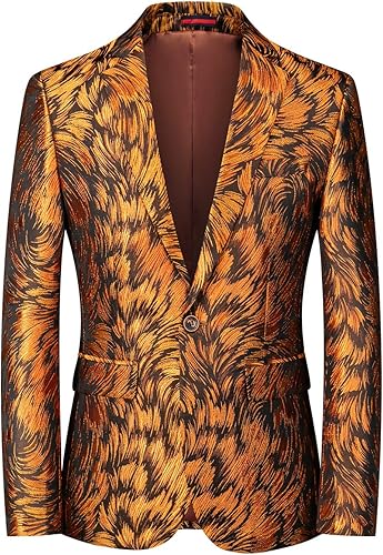 MOGU Mens Blazer Slim Fit Sport Coats for Daily Prom Party US Size 42 Brown