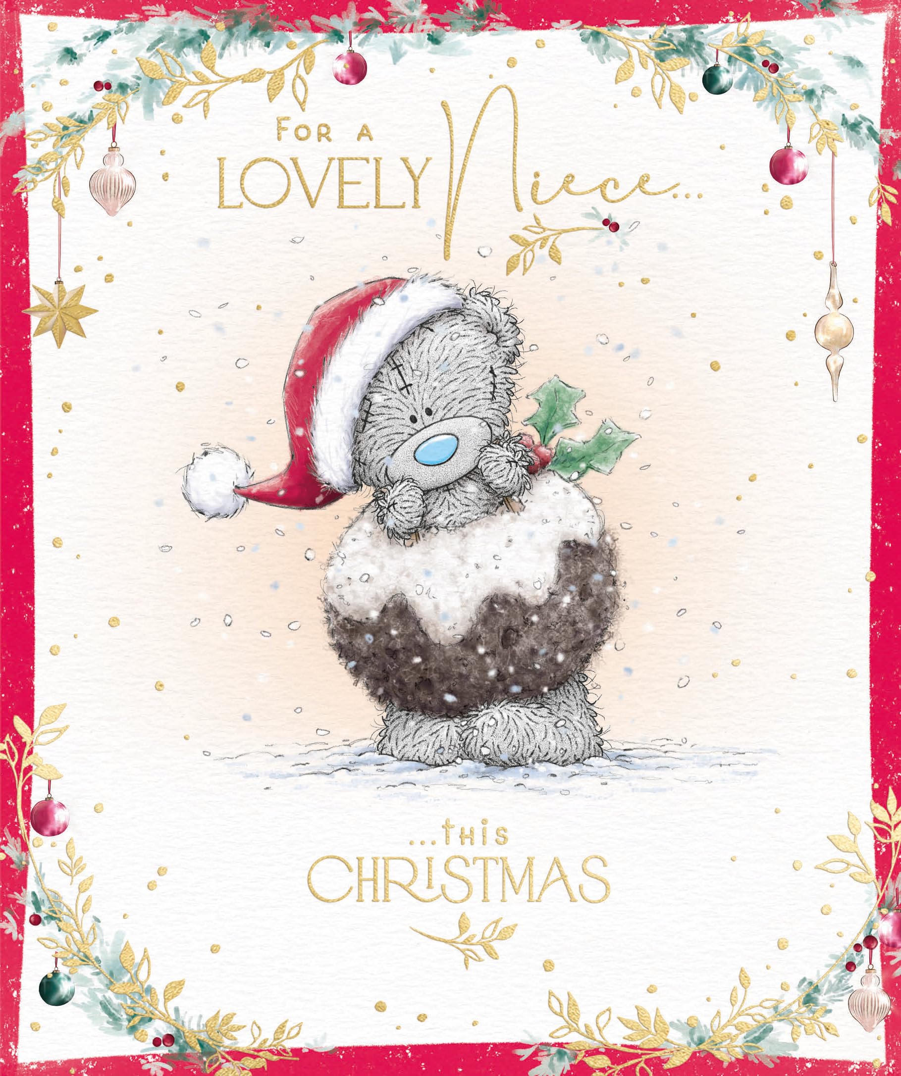 Me To You Tatty Teddy Christmas Card To A Lovely Niece, Tatty Teddy Bear In Christmas Pudding Outfit 15.4 x 18.4 cm - Official Collection