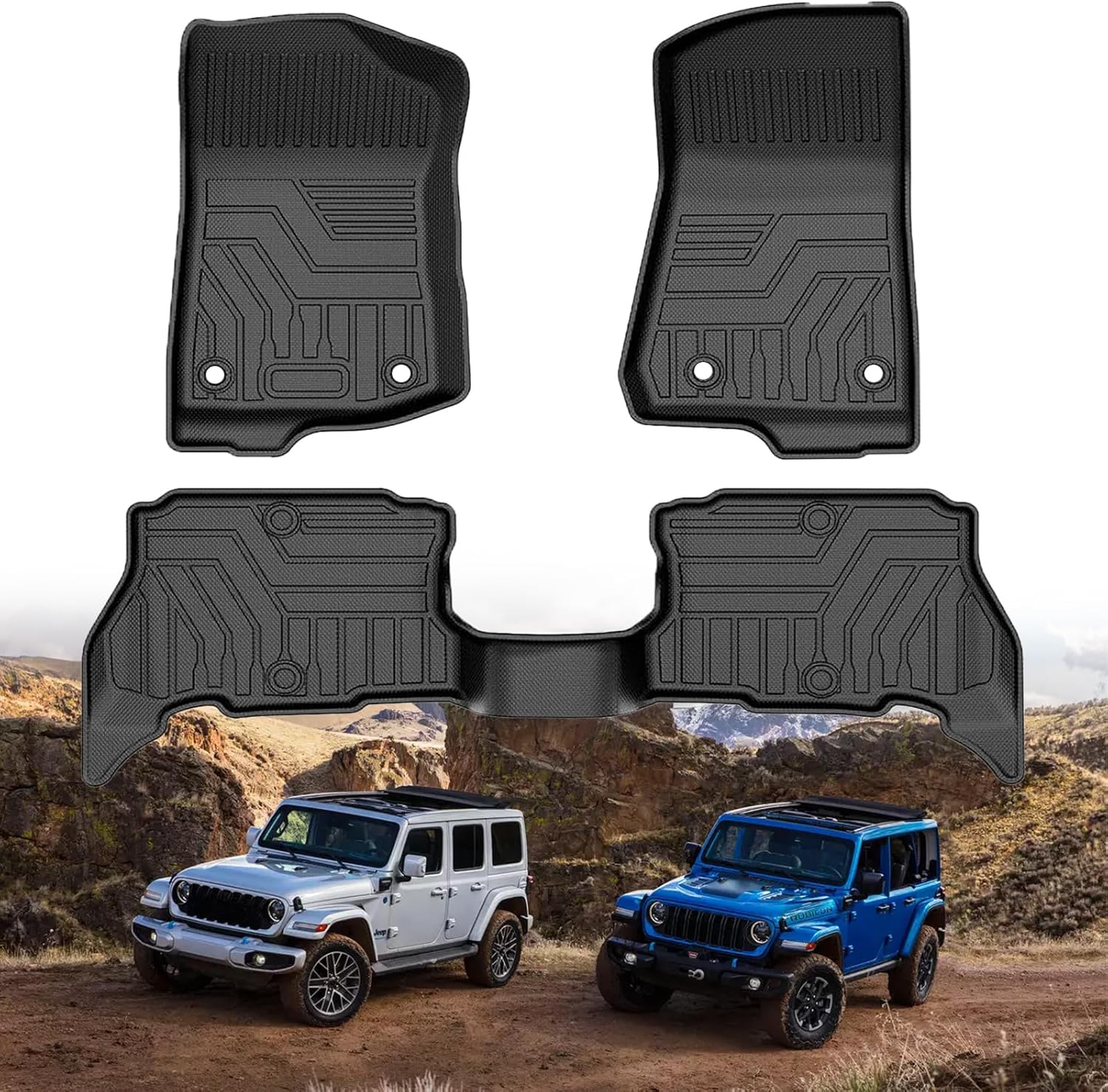 Floor Mats fit for 2024 2023 2022 2021 Jeep Wrangler 4XE Hybrid 4 Door (Non JL or JK): All Weather TPE Car Floor Liners Durable Front & Rear Rows Floor Liners Full Sets All-Weather Heavy Duty Black for 2021-2024 Jeep Wrangler 4XE