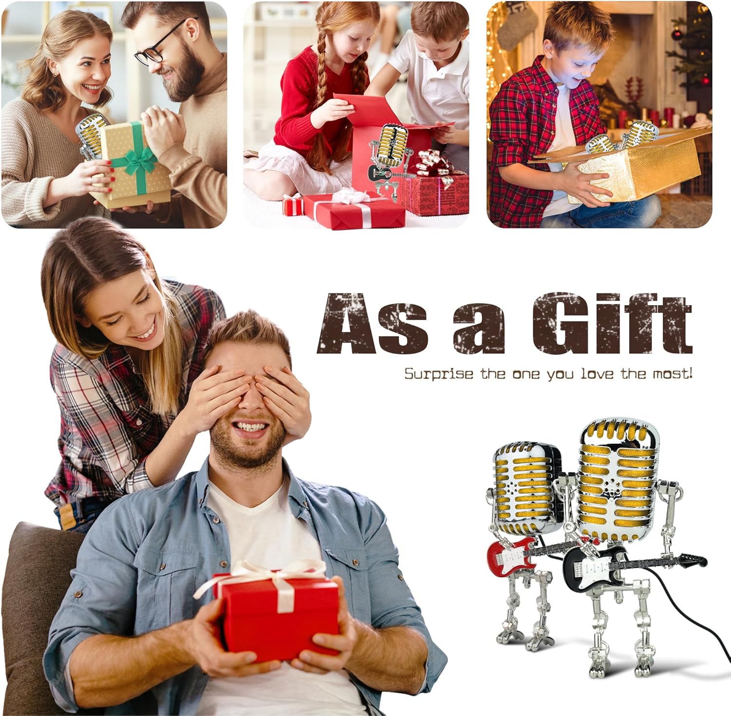 Xmpmrp Vintage Microphone Robot Lamp, Metal Microphone Robot Lamp with Mini Guitar, Vintage Light Home Decor Nightstand Desk Lamp for Bedroom, Bar, Restauran (Black - Image 6