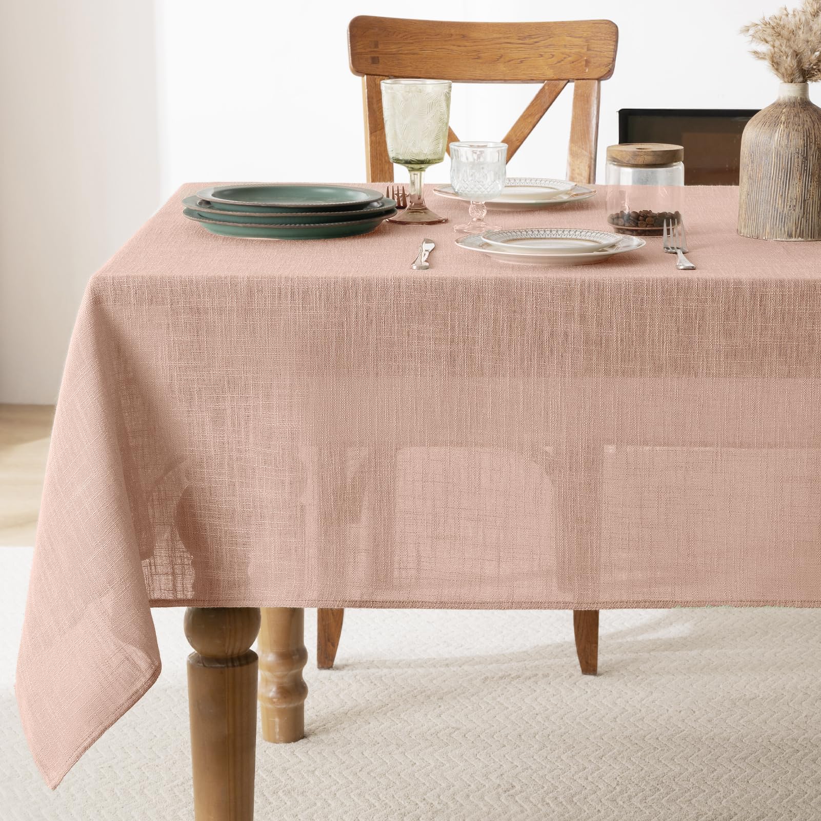 FIBORIA Faux Line Table Cloth Rectangular 140 x 240 cm Pink Wipe Clean Water Resiatant Tablecloth Stain Resistant Table Cover for Girls Birthday Party Outdoor Garden Picnic Banquet,55x94 inch