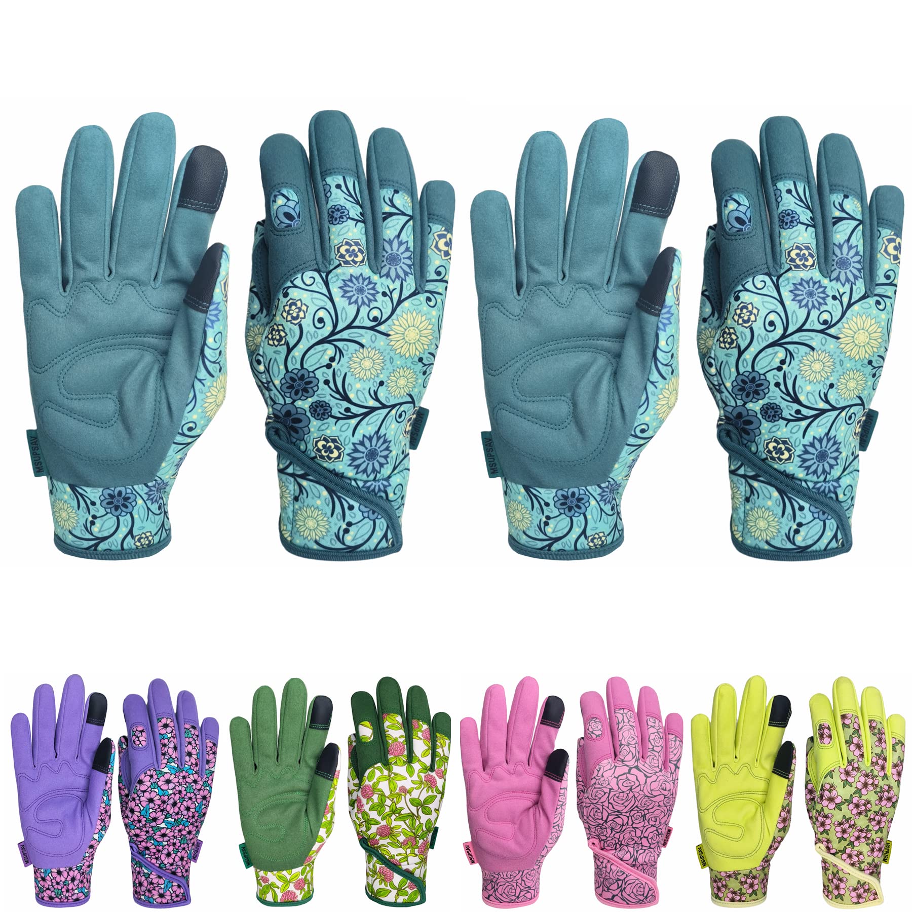 2 pares de guantes de jardinería veganos para mujer, guantes de trabajo para desmalezar, plantar, cavar, azul lago (L)