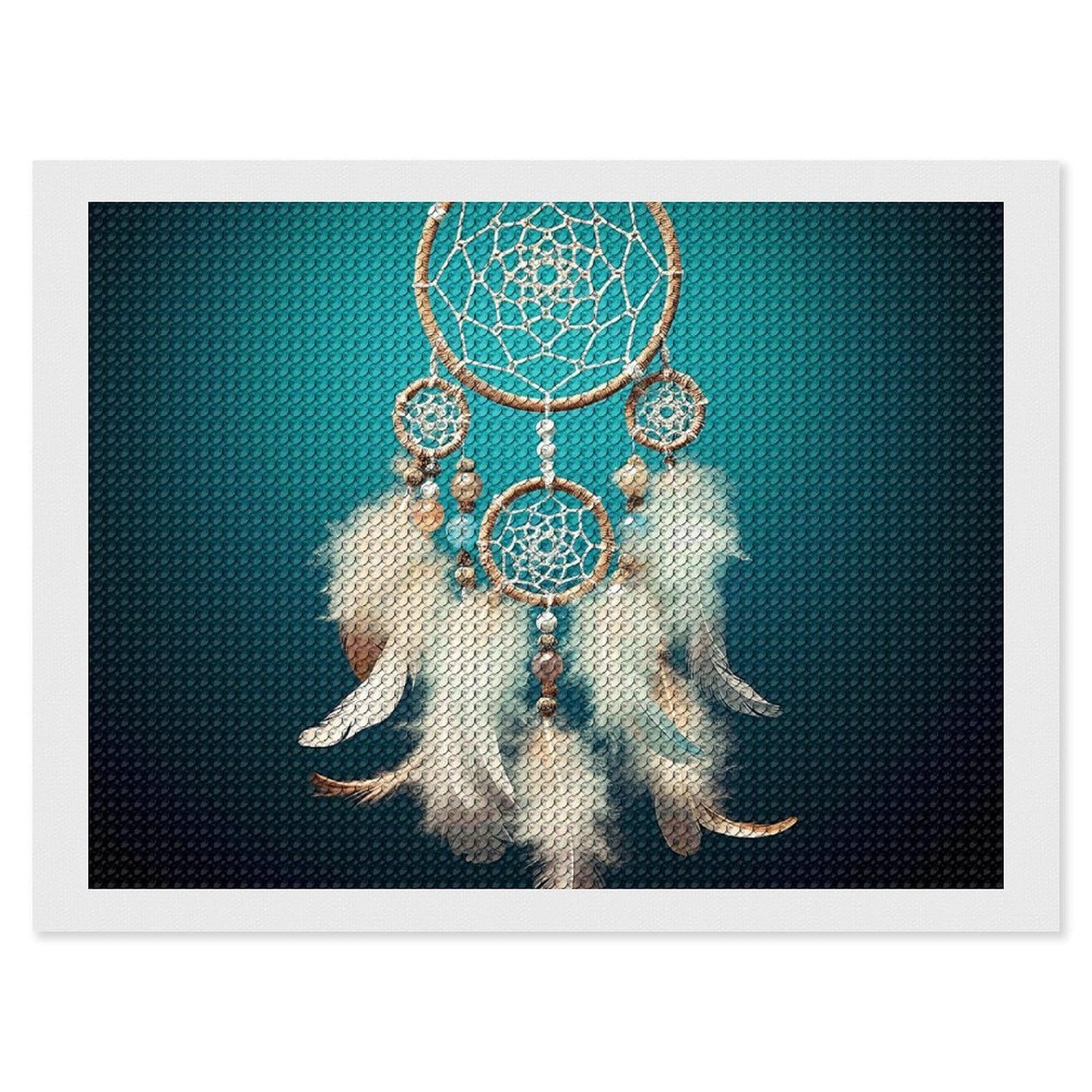 Diamond Painting Kits for Adults - DIY Diamond Art Kits for Beginners - Full 5D Paint Drill Diamond Dots Paintings- White Dream Catcher Feather Diamonds Pictures Gem Art And Craft Wall Decor 12"x16"
