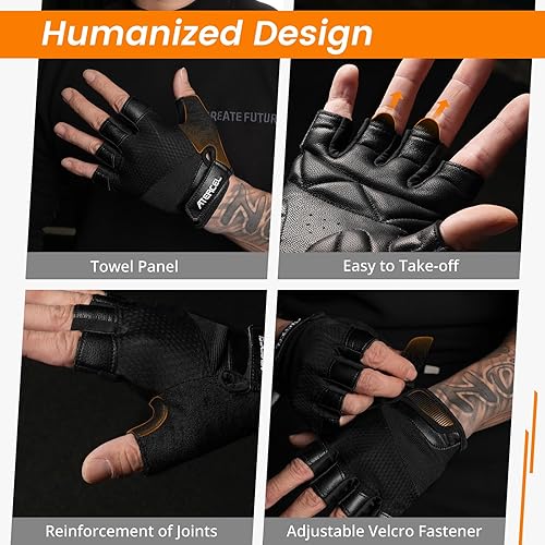 Miniatura 5 de ATERCEL Guantes de entrenamiento de cuero de alta calidad, ideales para hombres y mujeres, adecuados para levantamiento de pesas, gimnasio, ciclismo