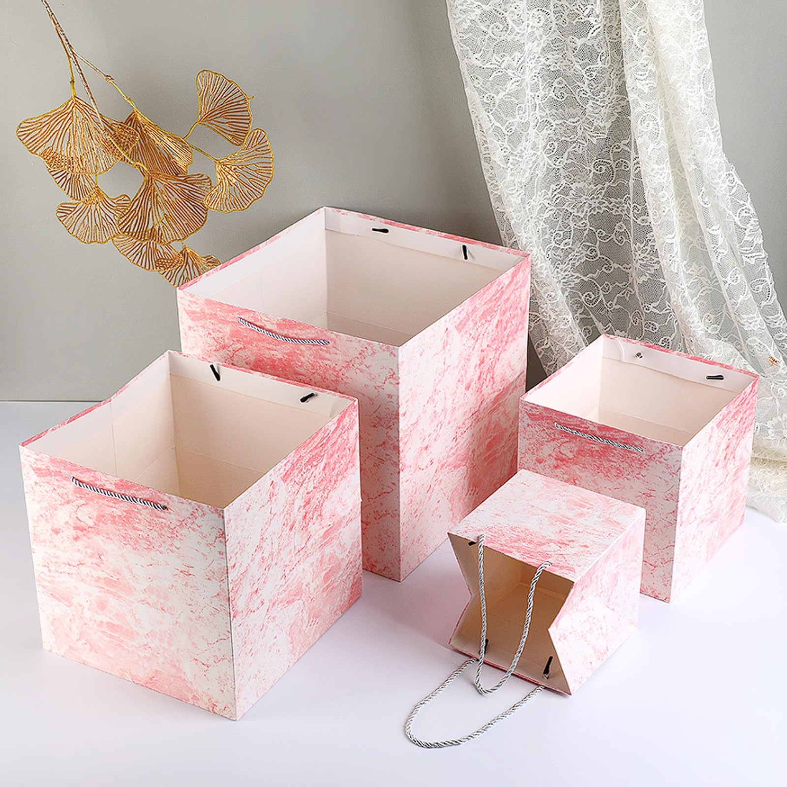 Paquete de 10 bolsas papel cuadradas mármol rosa premium, perfectas for regalos fiesta, cajas cumpleaños y compras elegantes(25 * 25 * 25cm)