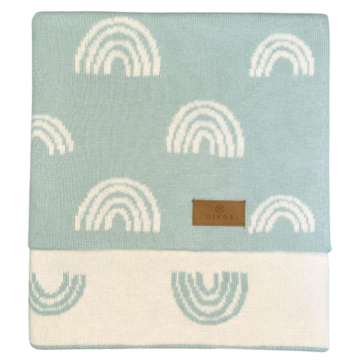 DIKOS GOTS Baby Blanket 100% Organic Cotton Rainbow Mint Newborn Blanket Winter Girl Boy Cuddly Blanket Knitted Blanket Cotton Blanket Pram Baby First Equipment Gift for Birth