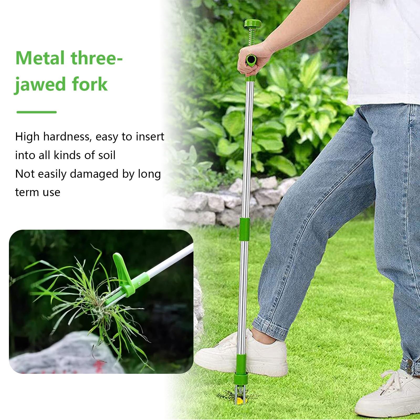 Togli Erbacce da Giardino, estrattore Erbacce da Giardino, Testa in Metallo a Tre Punte, divoratore di Erbacce Verticale, Non c'è Bisogno di chinarsi, Attrezzi da Giardino, Facile da Usare