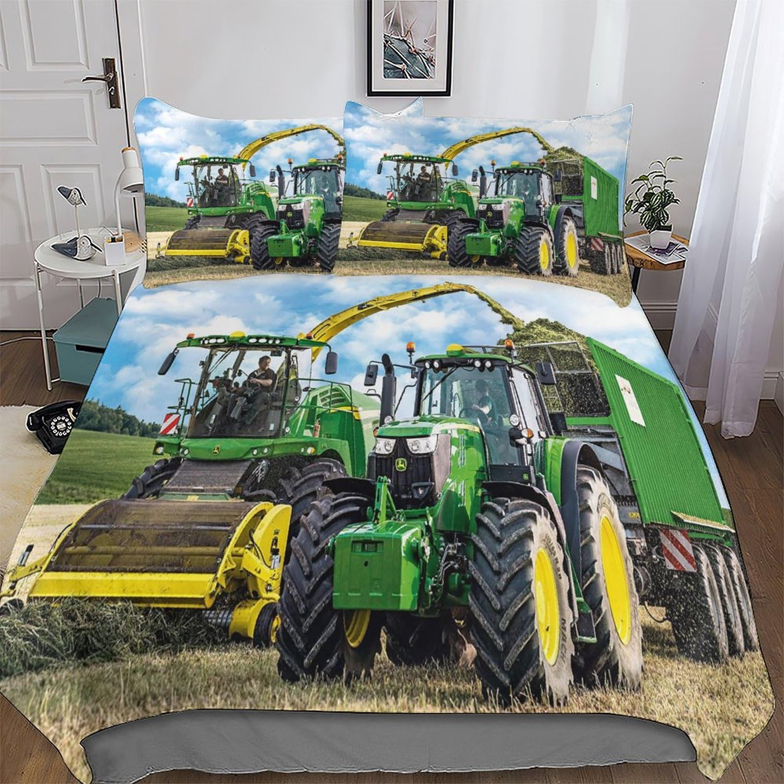 Dcccy Tractor-6 Tractor Duvet Cover Set With Pillowcases Printed Bedding Set Comforter Cover 3 Pieces Soft Microfiber Quilt Cover King(220X240cm)