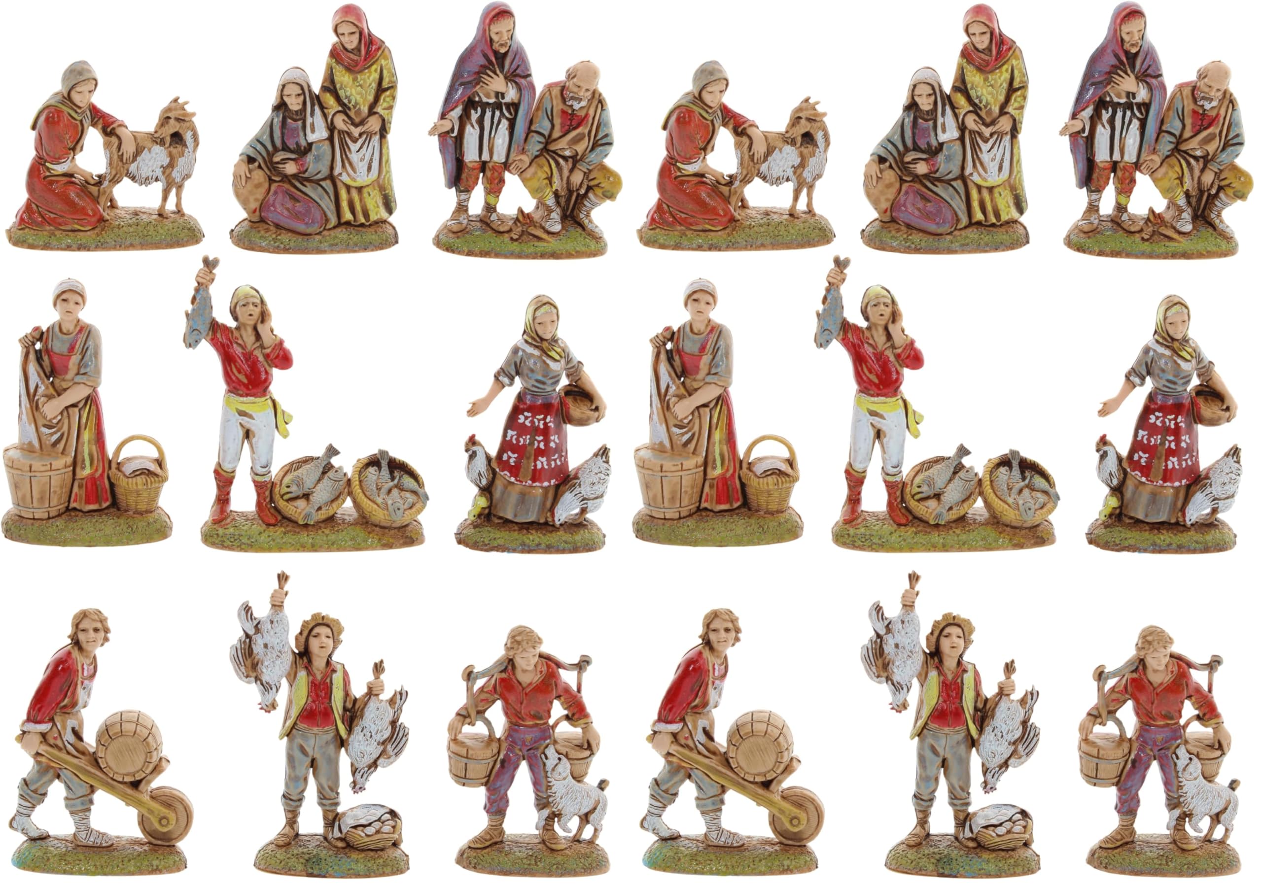 Moranduzzo Set 9 Neapolitanische Hirten für 6 cm Krippe Maßstab 1:32 – MINI 6 – Unzerbrechliche Figur, Stil '700, Handbemalt, Bildhauer M. Landi, Hergestellt in Italien (Packung mit 2)