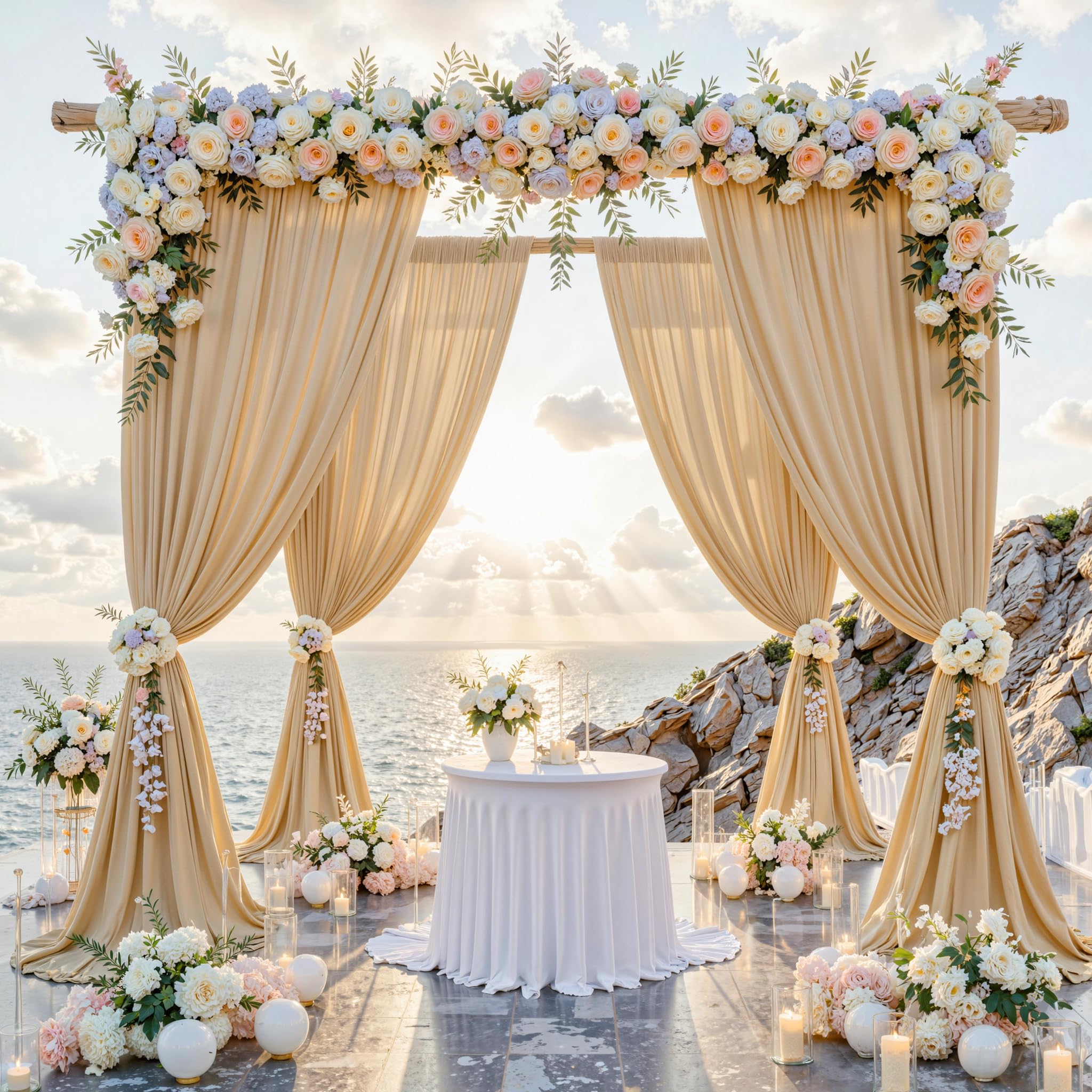 Photo 1 of 10ft x 8ft Wrinkle Free Champagne Backdrop Curtain for Wedding Parties, Thick Polyester Photo Backdrop Drapes for Baby Shower Engagement Birthday Party Backdrop Stand,5ft x 8ft 2 Panels