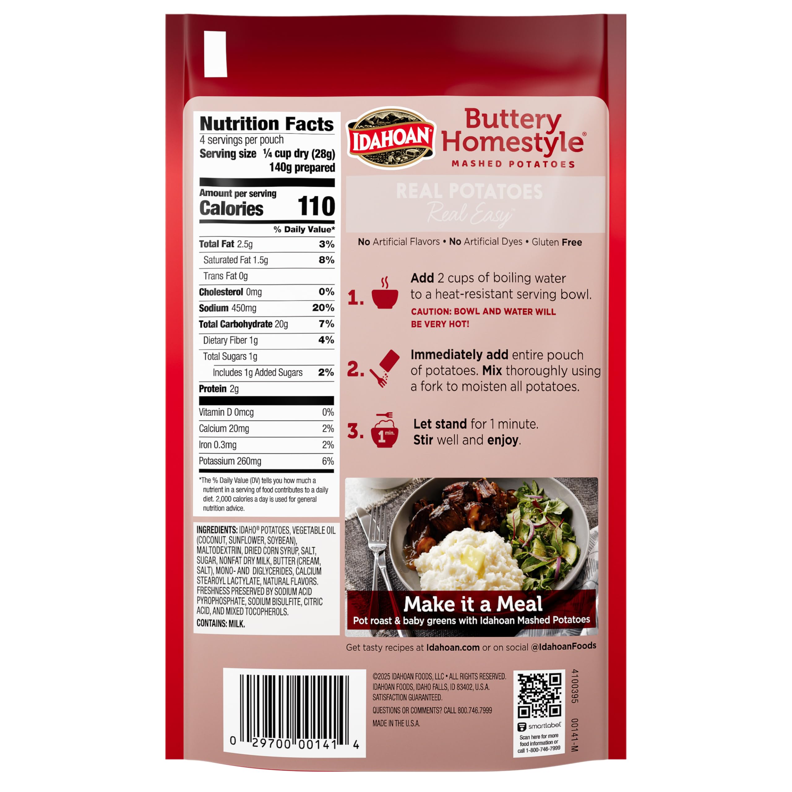 Idahoan Mashed Potatoes, Buttery Homestyle, 4-Ounce Package (Pack of 12)