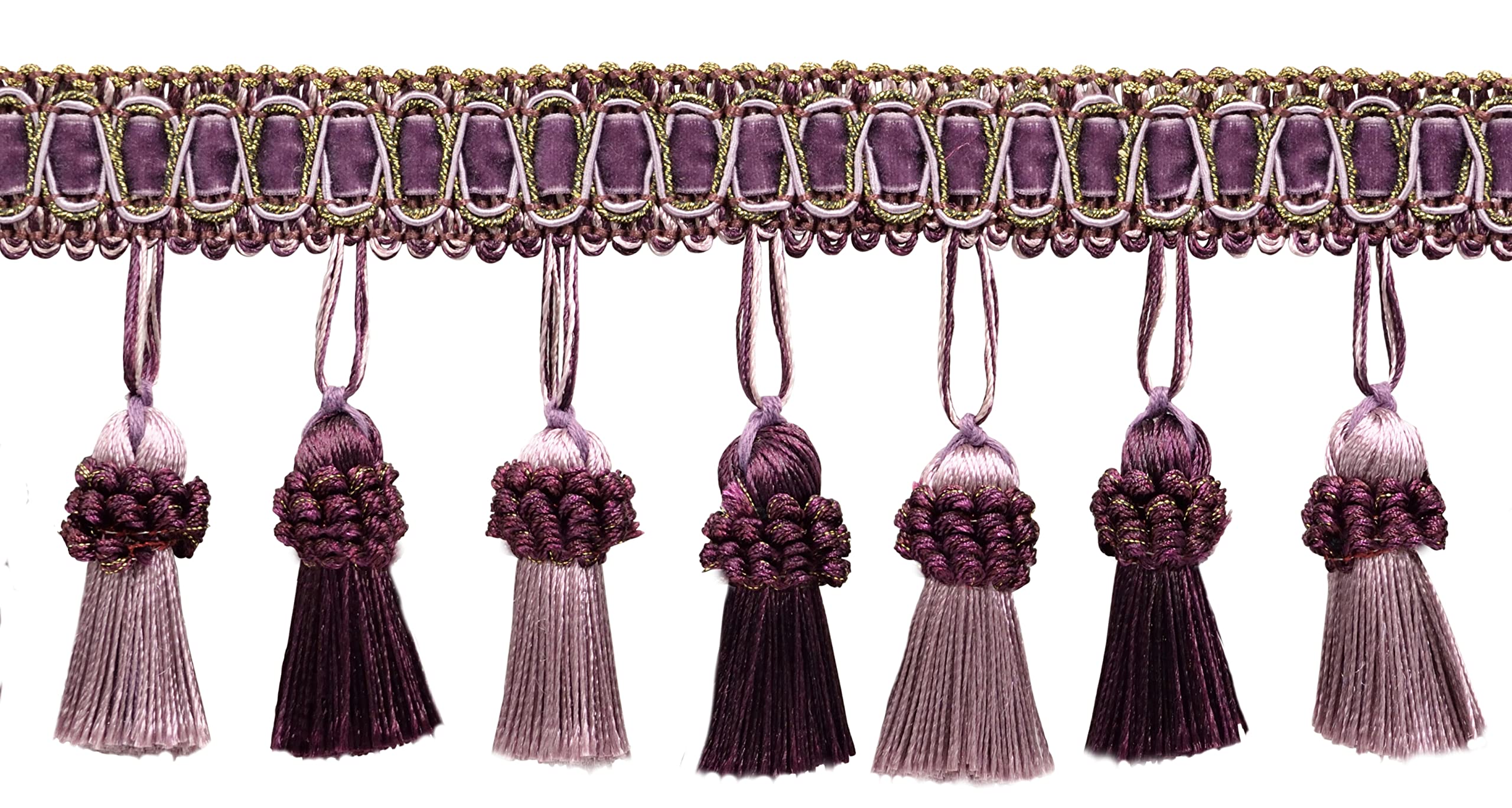 DÉCOPRO 7.5cm (3") Elegant Noblesse Collection Vintage Tassel Fringe Trim TFH3CT, Luscious Lavenders # 2927 (Lavender Purple, Dark Purple, Light Purple) 12.8m (14 yards/42 ft)