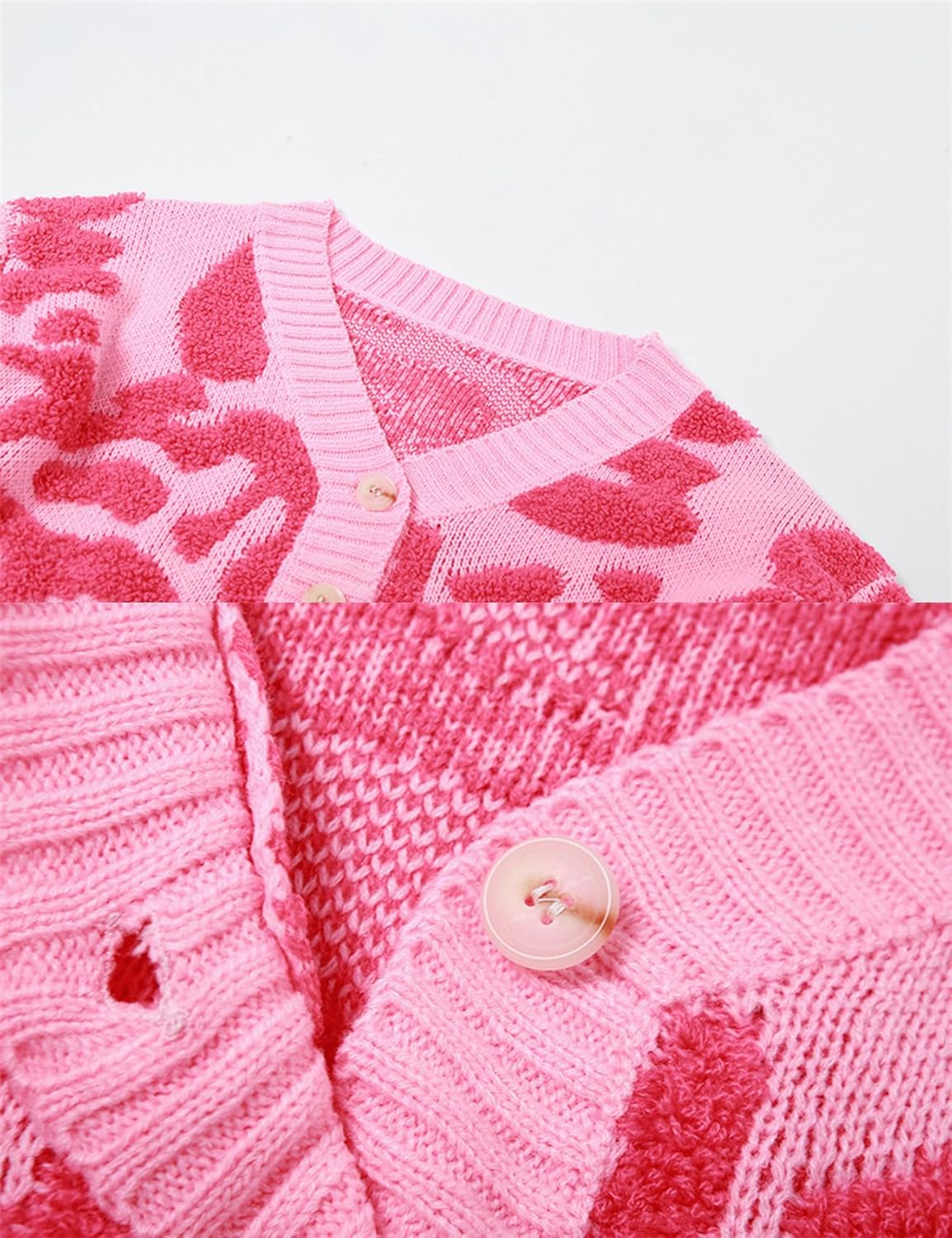 Perbai Womens V Neck Button Down Long Sleeve Colorblock Y2K Cropped Cardigan Sweater Jacket - Image 6