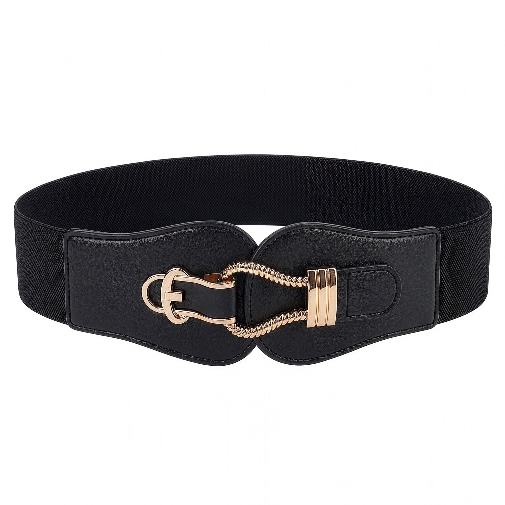 BlackButterfly Wide Elastic Vintage Cinch Buckle Retro Belt (Black, XXL)