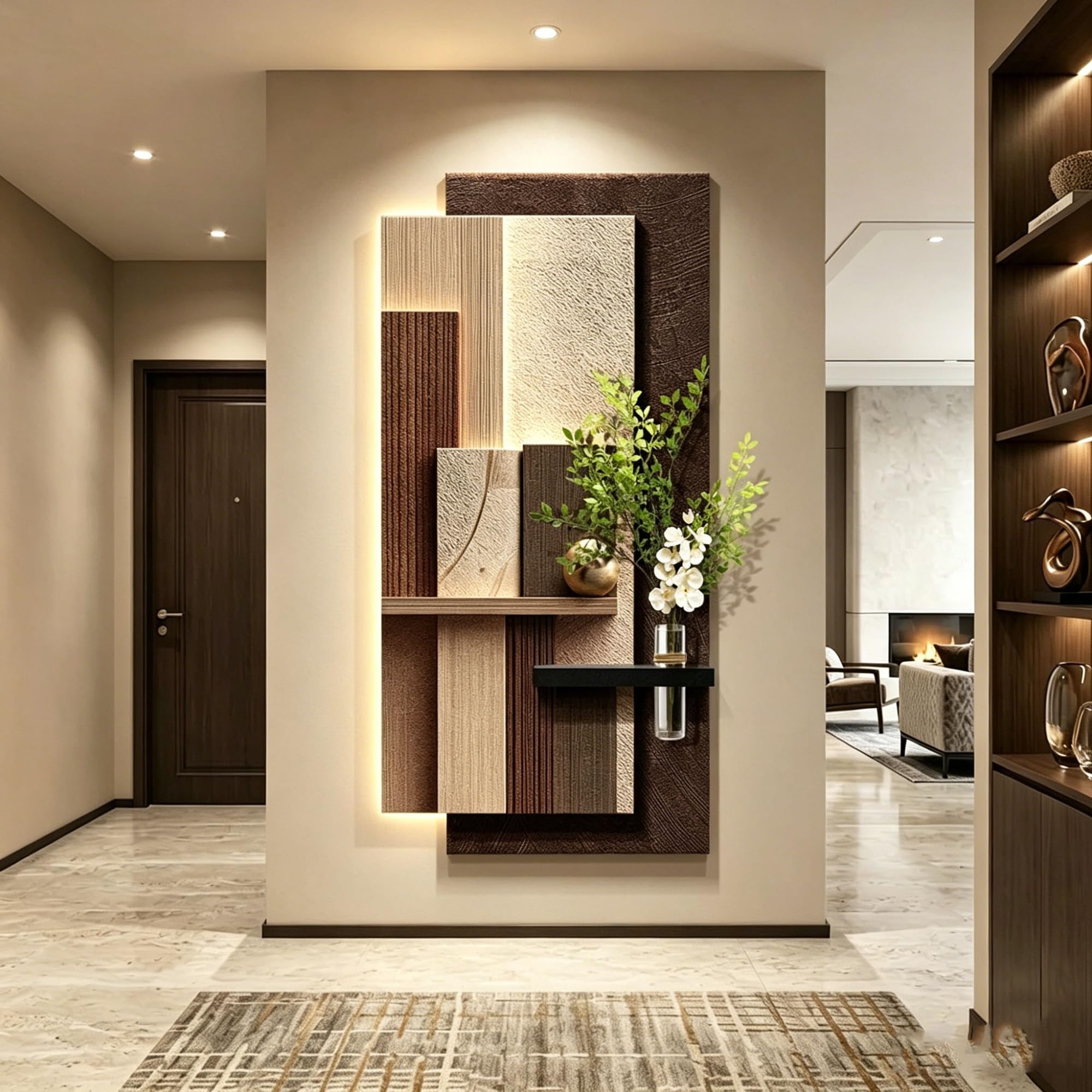 OEPCHEFACX 3D Sandstone-Effect Backlit Wall Art, Plug-In LED Wall Sculpture with Glass Vase, Modern Wall Decor for Entryway Living Room Hallway(B,140 * 70cm/55 * 27.6in)