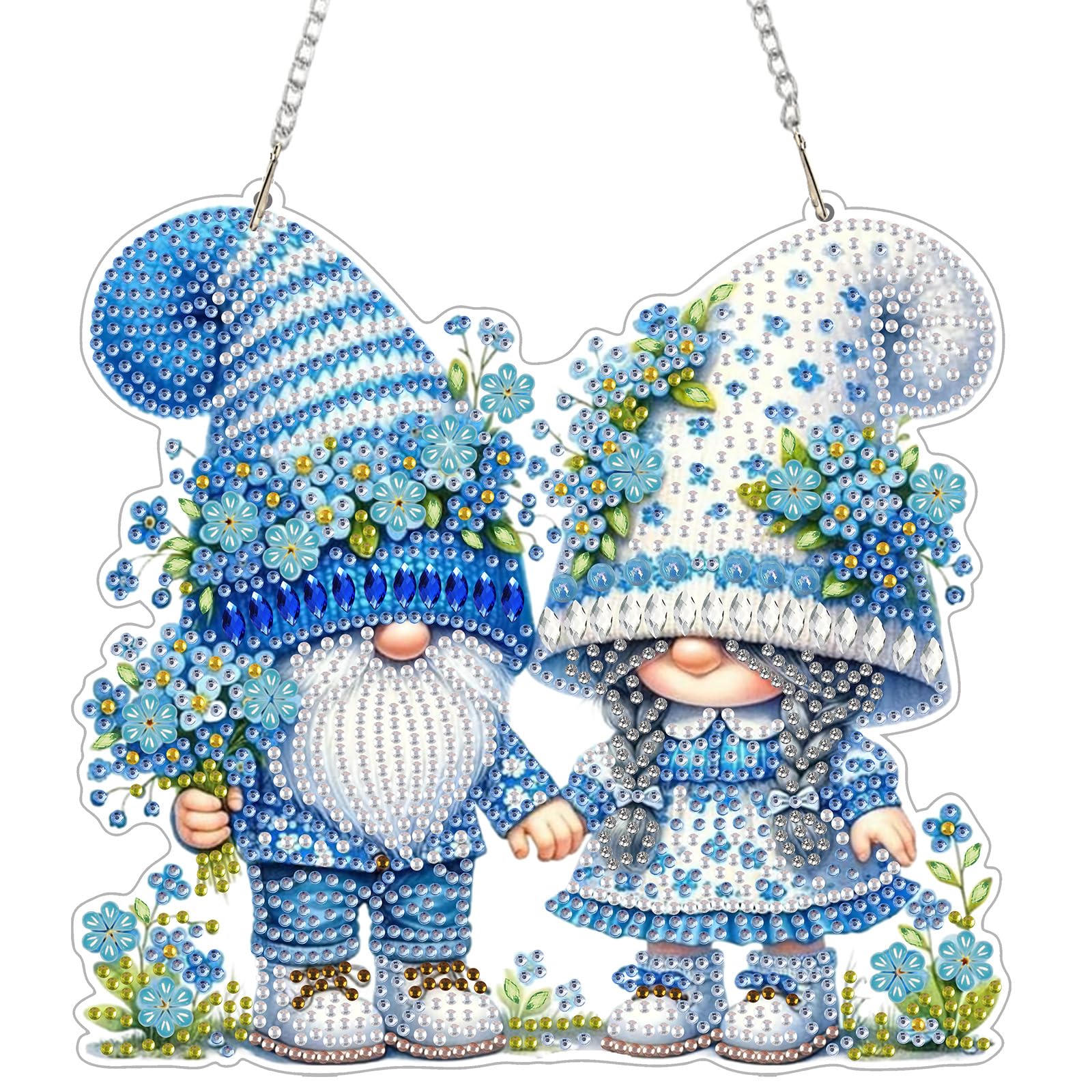 GHHKUD Gnomes Flowers Hanging Diamond Art Kits for Adults, Special Shaped Diamond Painting Kits Hanging Pendant, DIY Acrylic 5D Diamonds Gem Art Painting Craft Kit for Wall Decor Gift