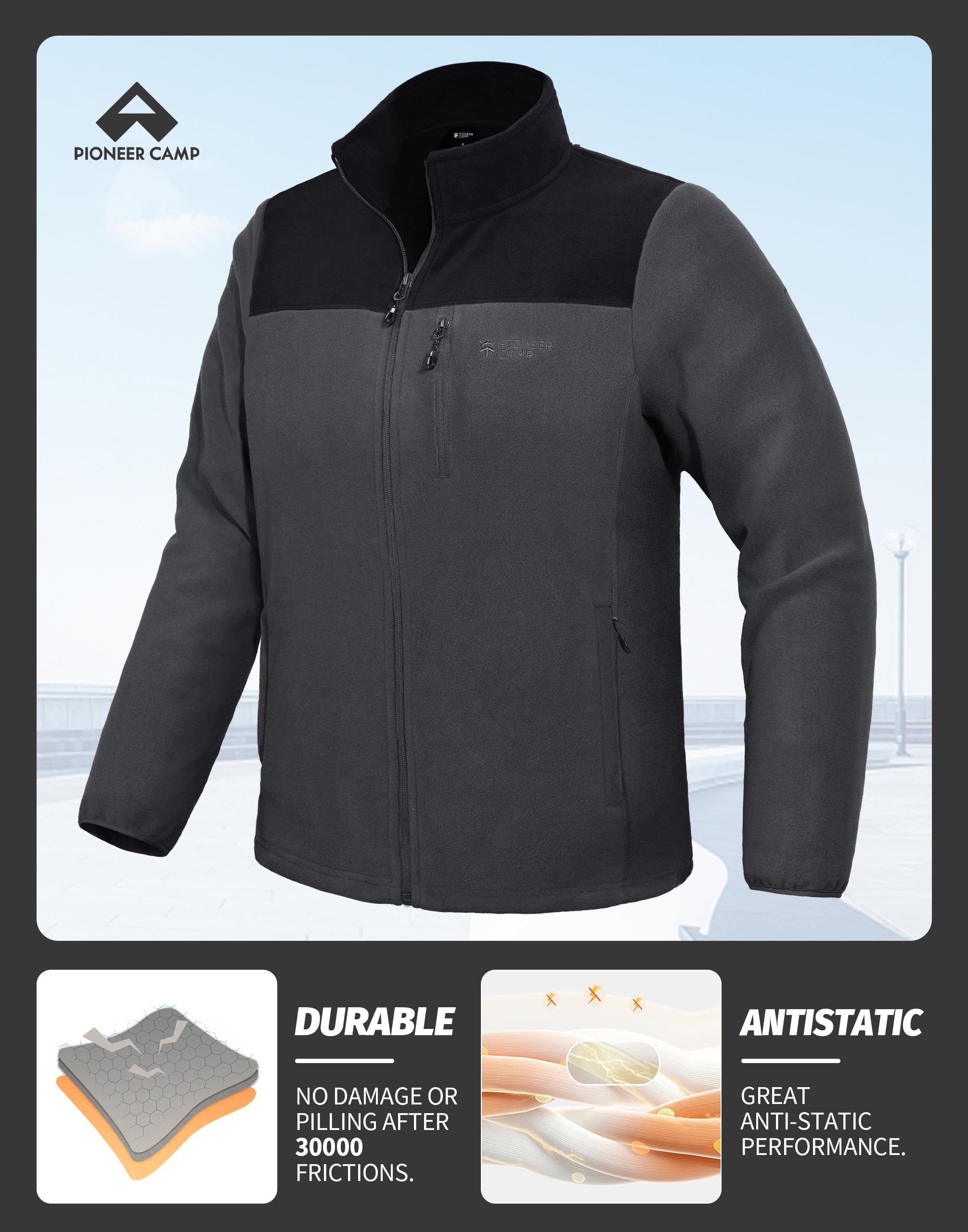 Pioneer Camp Giacca in pile da uomo Full Zip Outdoor Polar, leggera, antivento, con chiusura lampo