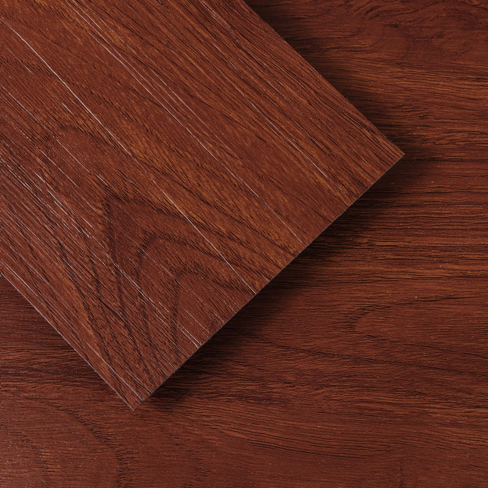 Yun-aeon Reddish Brown Peel and Stick Floor Tiles 12-Pack 18 Sq Ft Stripe Self Adhesive Wood Grain Planks Removable Vinyl Flooring Art Deco for Bedroom Living Room
