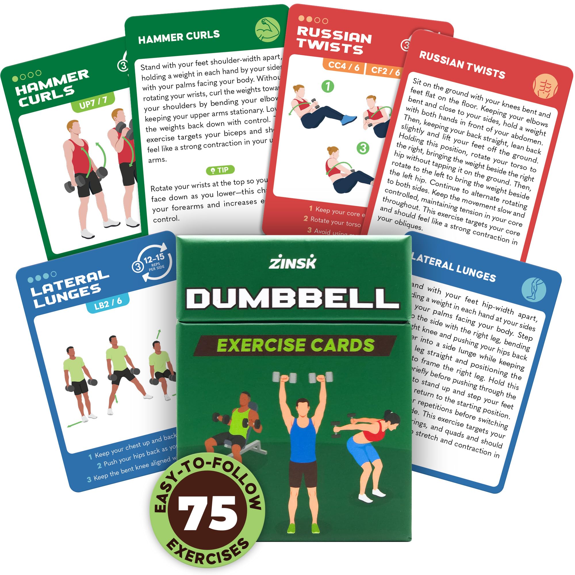 75 Dumbbell Exercise Cards โ 3.5โ x 2.5โ Full Body Weight Training Workout Deck โ At-Home Fitness for Men and Women โ Targets Upper Body, Lower Body, and Core โ Includes 12 Pre-Made Workouts