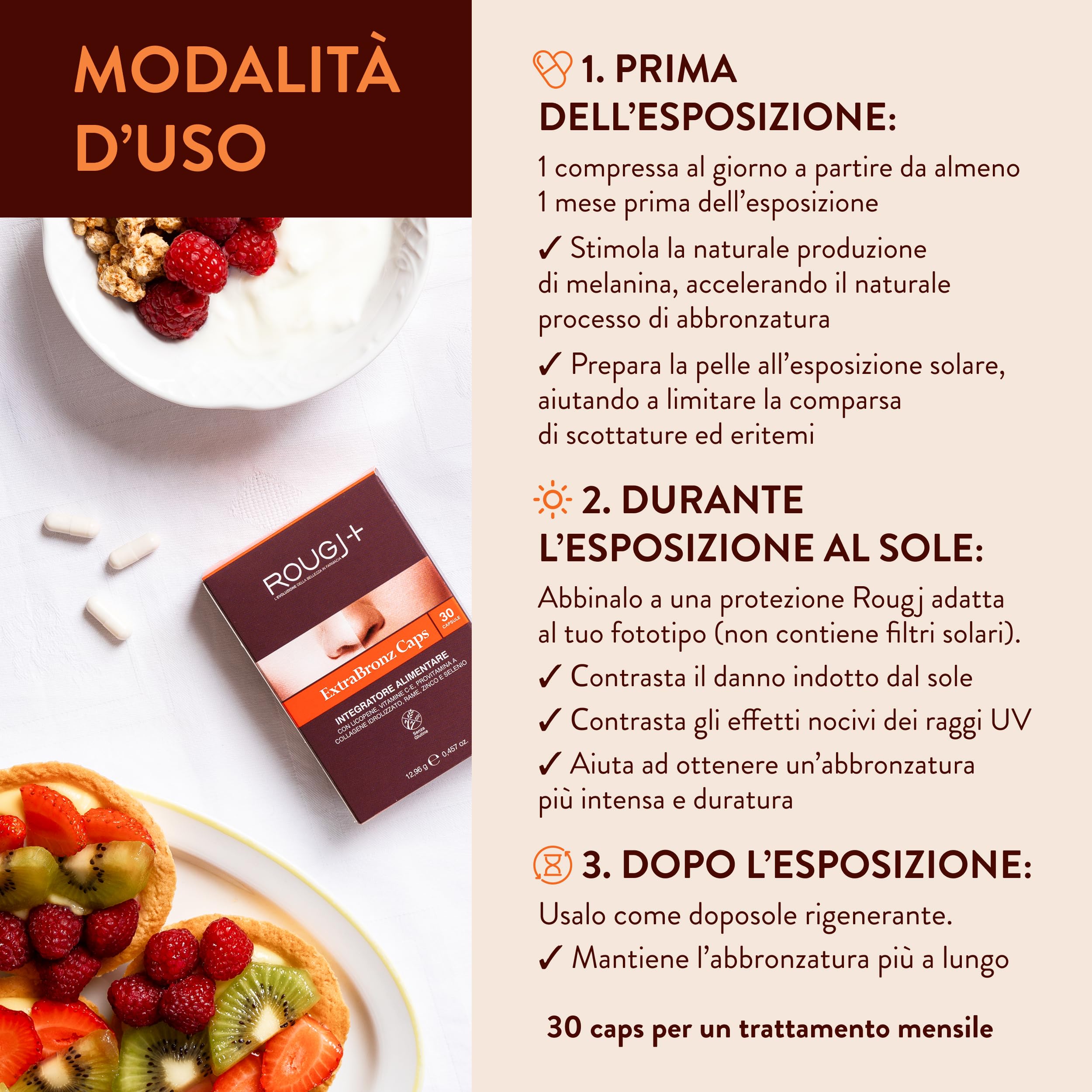 Rougj Capsule Betacarotene per Abbronzatura Forte - Integratori per Abbronzatura con Vitamina A - Integratore Abbronzatura 90 Capsule, una al Giorno ExtraBronz Caps - Made in Italy