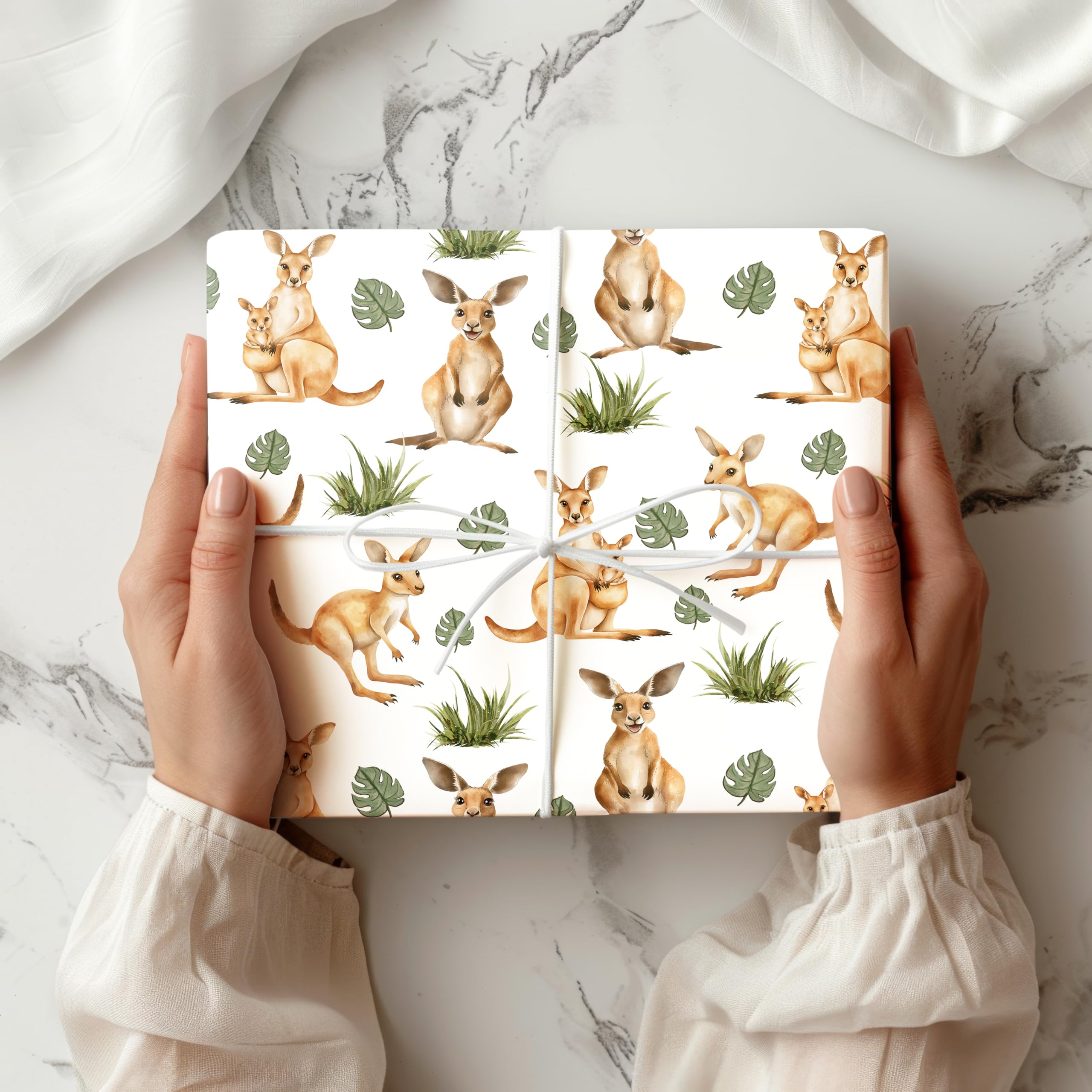 Kangaroo Wrapping Paper Sheet, Cute Kangaroos with Baby Joeys, Perfect for Animal Lovers, Birthdays & Kids Parties - W109 (Cornblue, 1 Meter Roll - 58cm x 100cm/ 22.8" x 39.3")