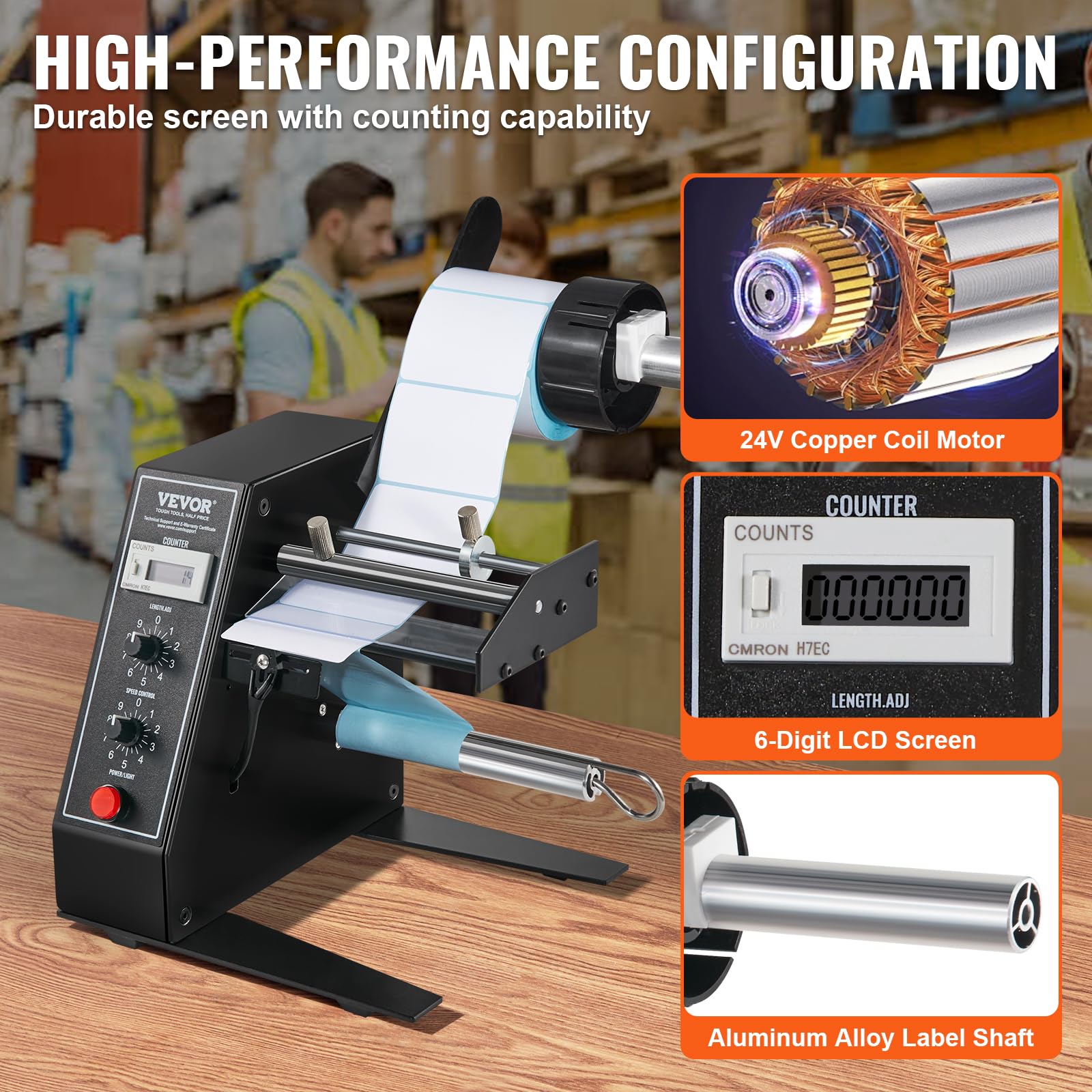 VEVOR Automatic Label Dispenser, Width 0.6"-4.9"/15-125 mm, Length 0.1 ...