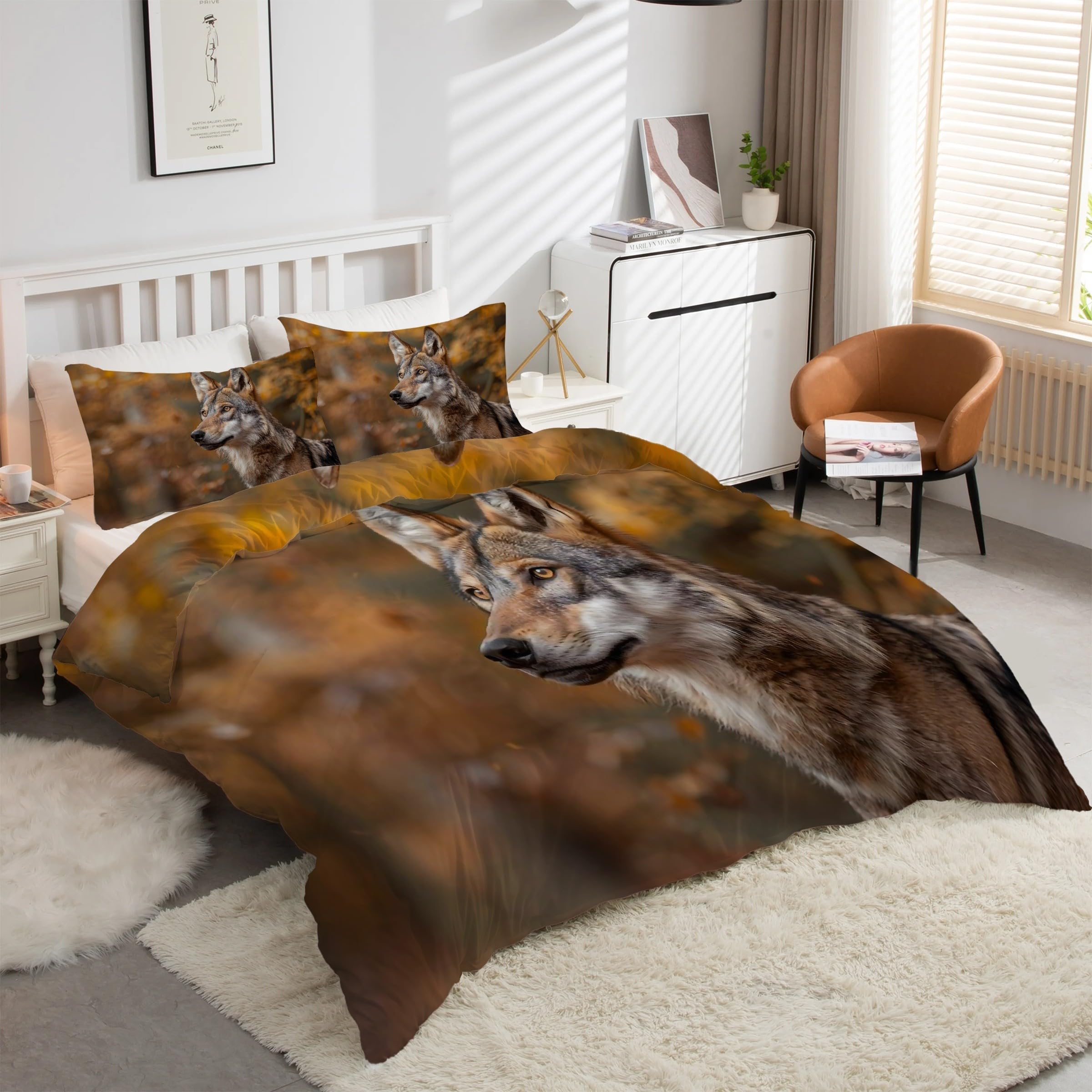 Housse de couette 220x240 loup infroissable avec fermeture éclair anti-glisse