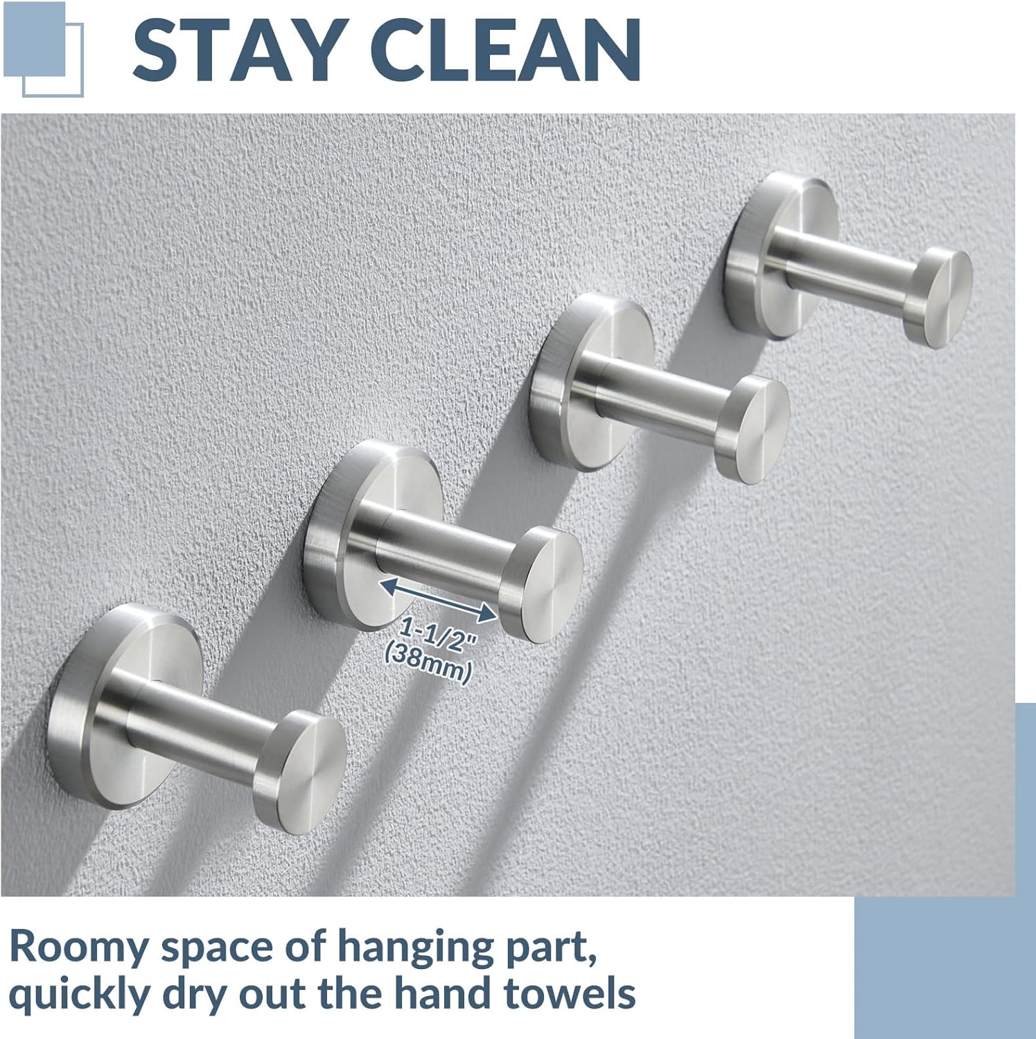 APLusee Brushed Nickel Hand Towel Hook, 4 Pack 304 Stainless Steel Storage Coat Hook, Bathroom Accessories Wall Mounted