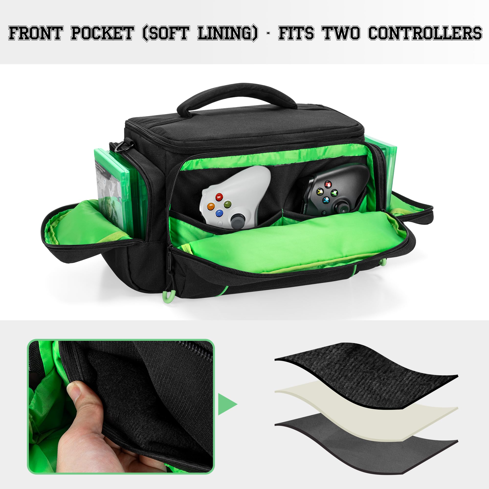 PGmoon Game Console Tasche Kompatibel mit Xbox Series X | Tragetasche mit genügend Stauraum für Controller, Discs, Kabel und mehr (Patent Design)