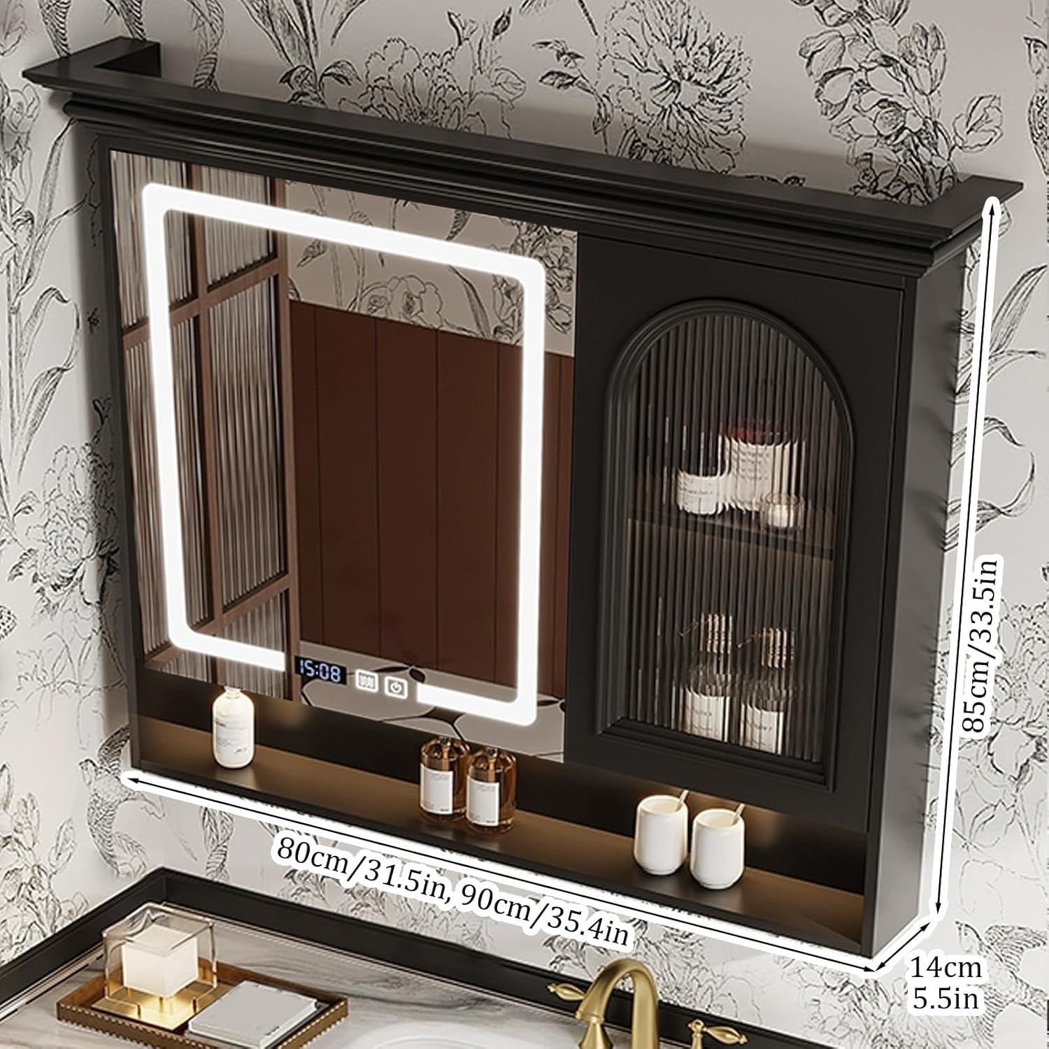 Modern Wall Mirror Bathroom Cabinet with Storage, Bathroom Furniture with Storage Shelves