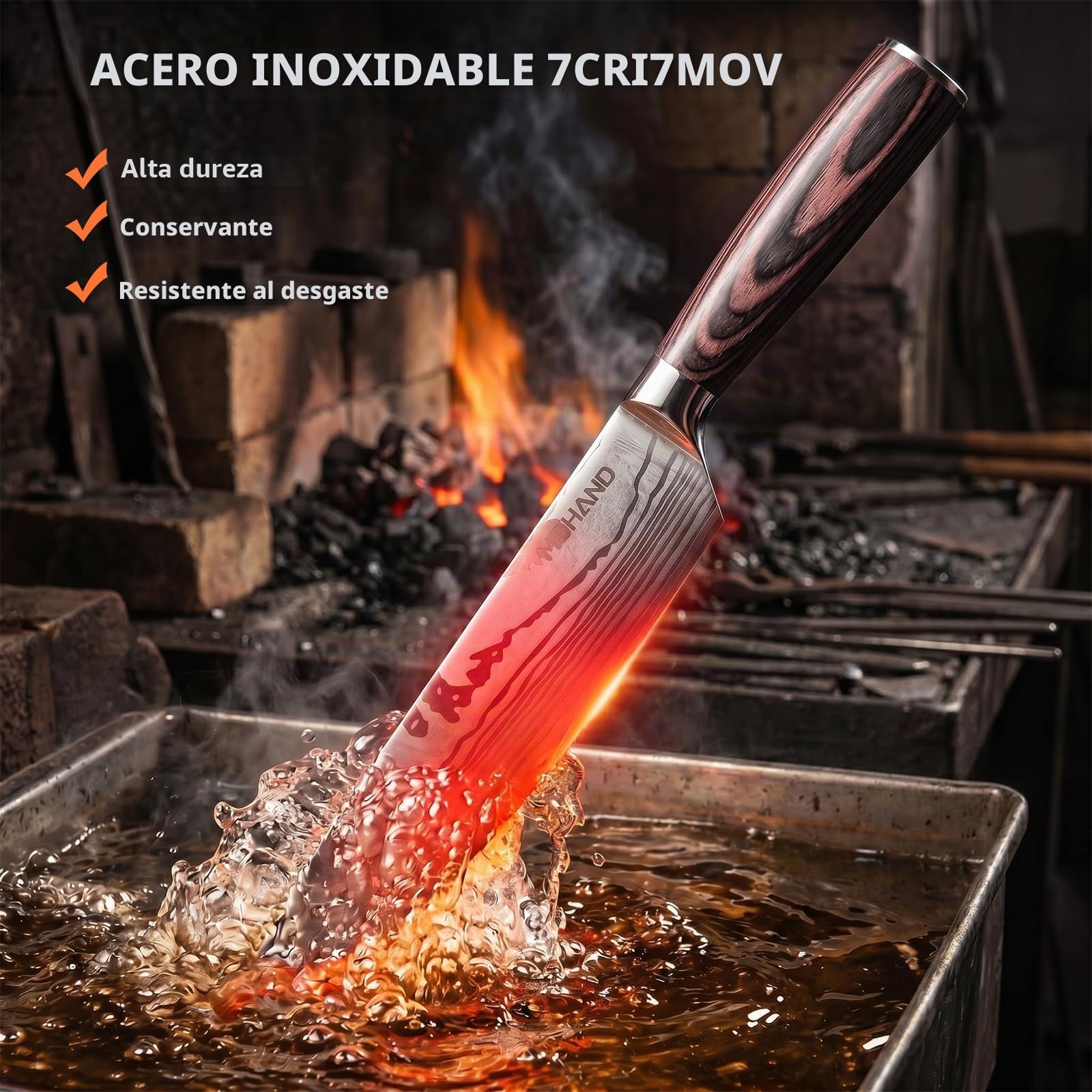 MDHAND Juego de Cuchillos de Cocina, Cuchillos Cocina Profesional de 8 piezas con Bolsa de Rollo,Juego de Cuchillos de Cocina profesionales de acero inoxidable de alto carbono extremadamente afilados